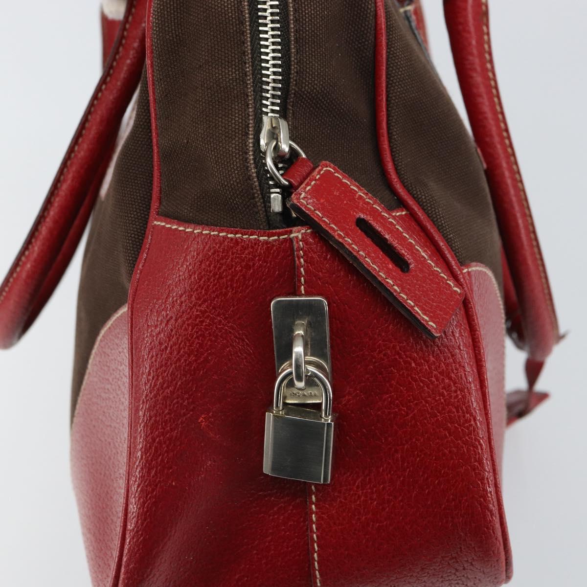 PRADA Hand Bag Canvas Silver Brown Auth 166697