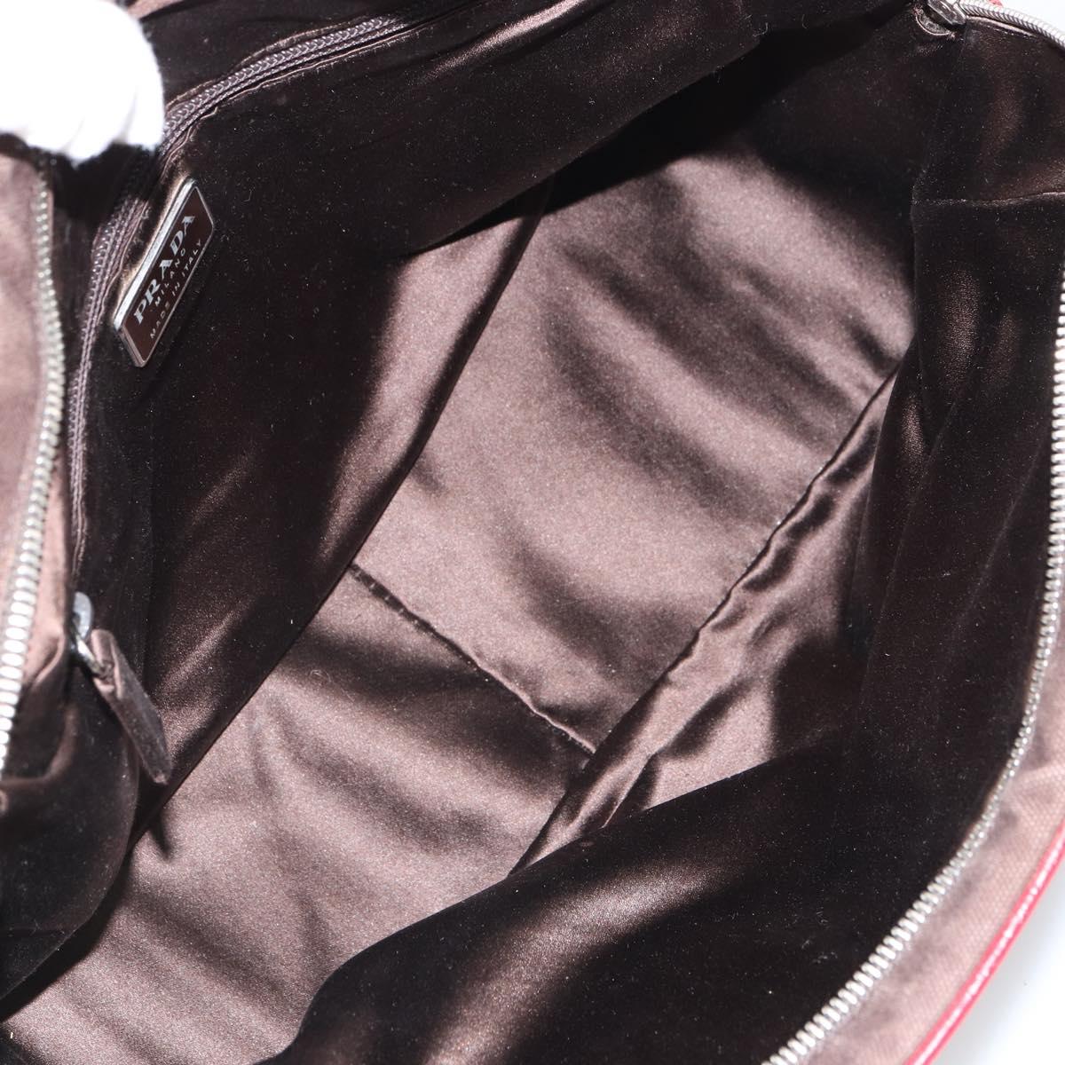 PRADA Hand Bag Canvas Silver Brown Auth 166697