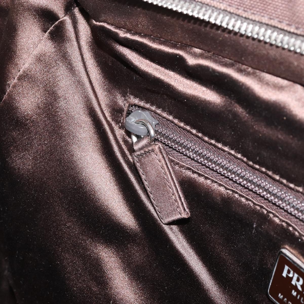 PRADA Hand Bag Canvas Silver Brown Auth 166697