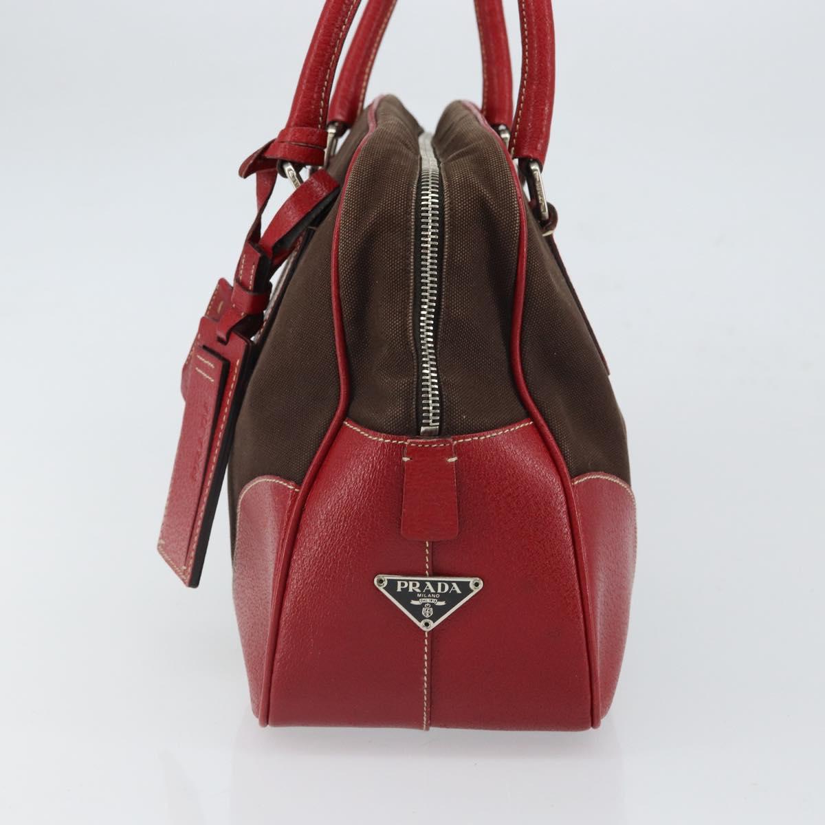 PRADA Hand Bag Canvas Silver Brown Auth 166697