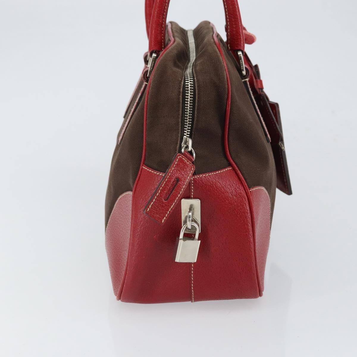 PRADA Hand Bag Canvas Silver Brown Auth 166697