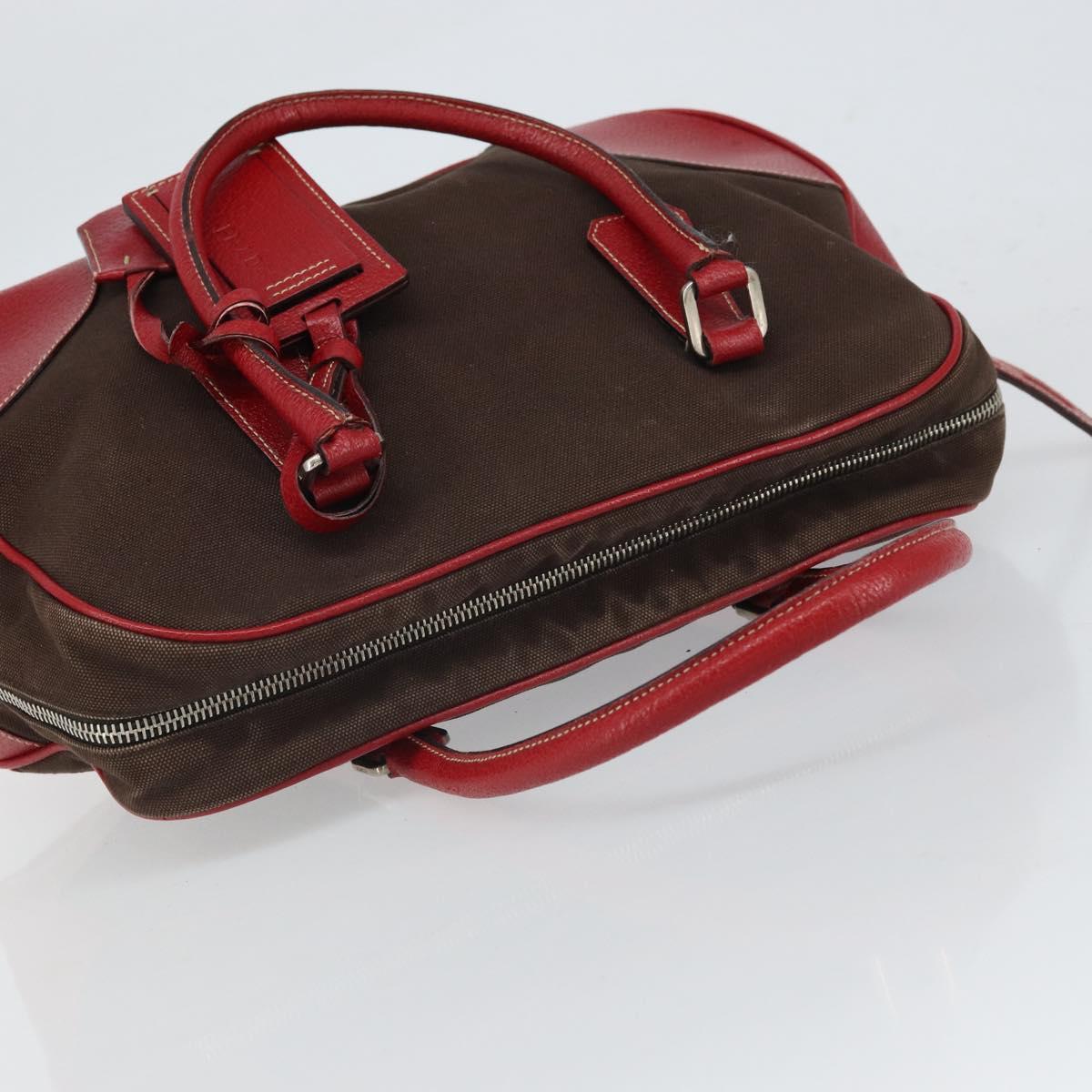 PRADA Hand Bag Canvas Silver Brown Auth 166697