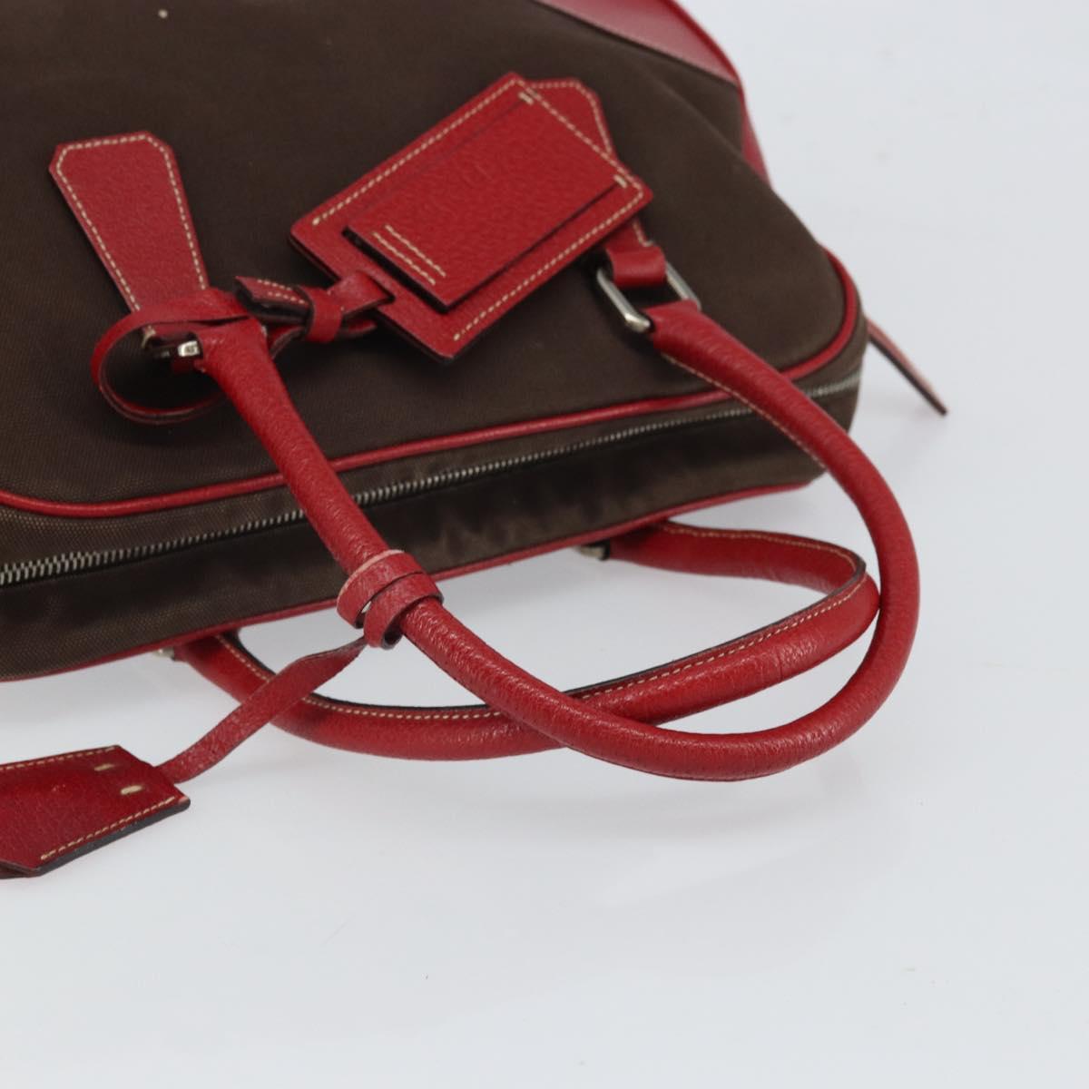 PRADA Hand Bag Canvas Silver Brown Auth 166697