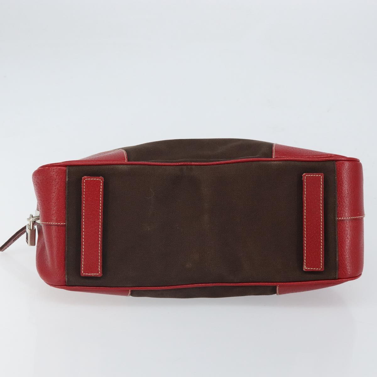 PRADA Hand Bag Canvas Silver Brown Auth 166697