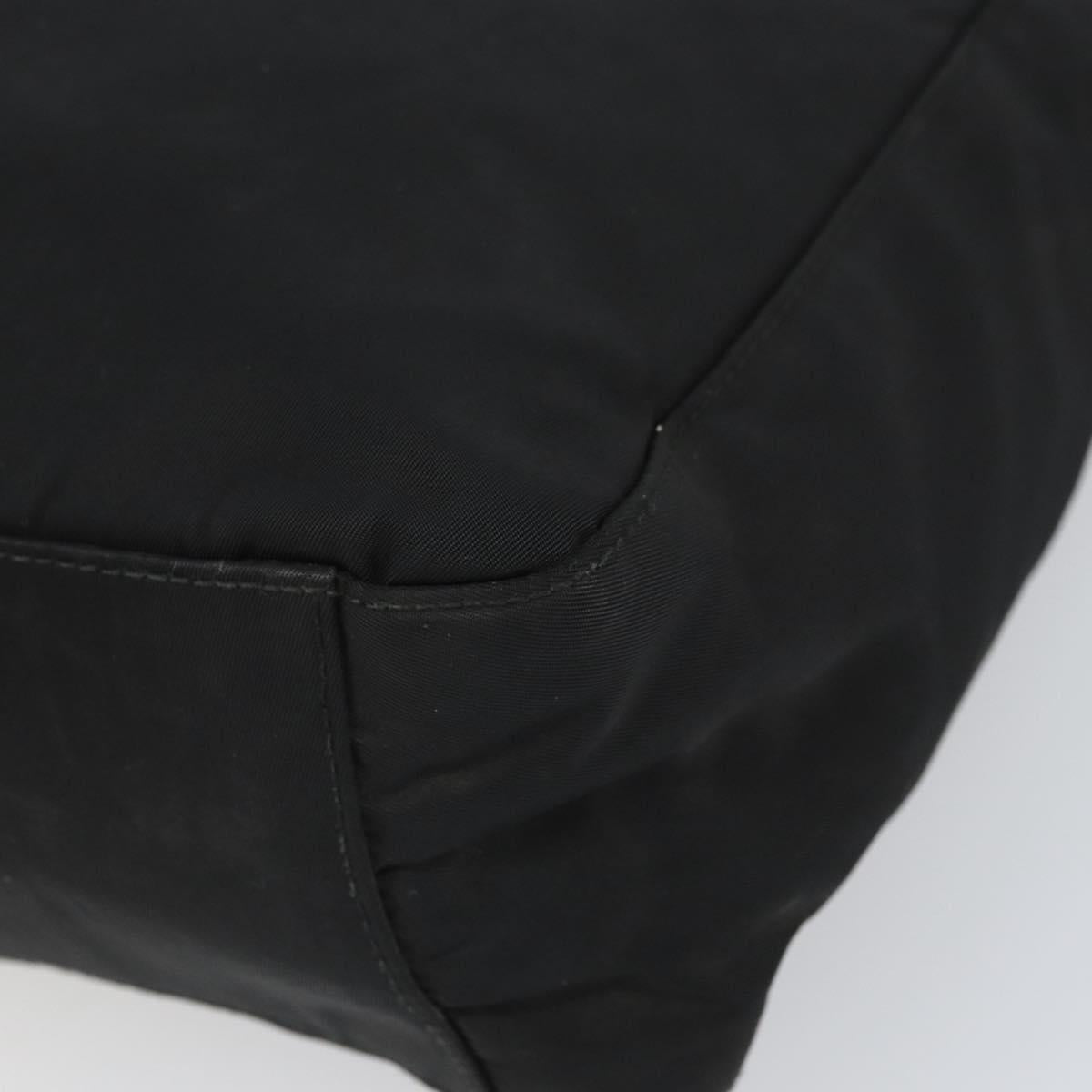 PRADA Tote Bag Nylon Black Silver Auth 166698