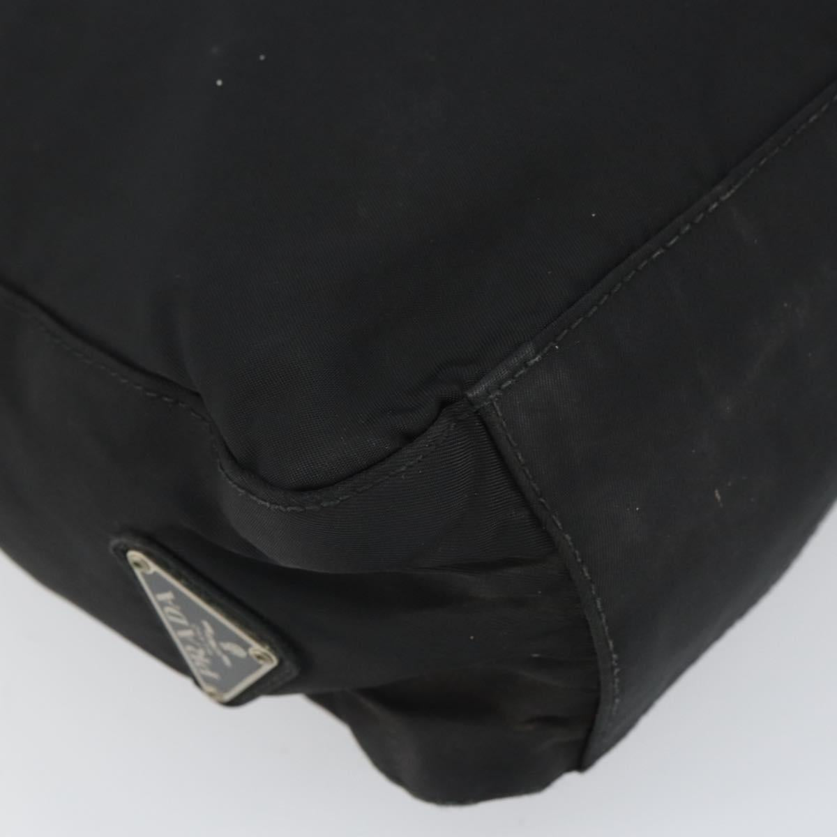 PRADA Tote Bag Nylon Black Silver Auth 166698