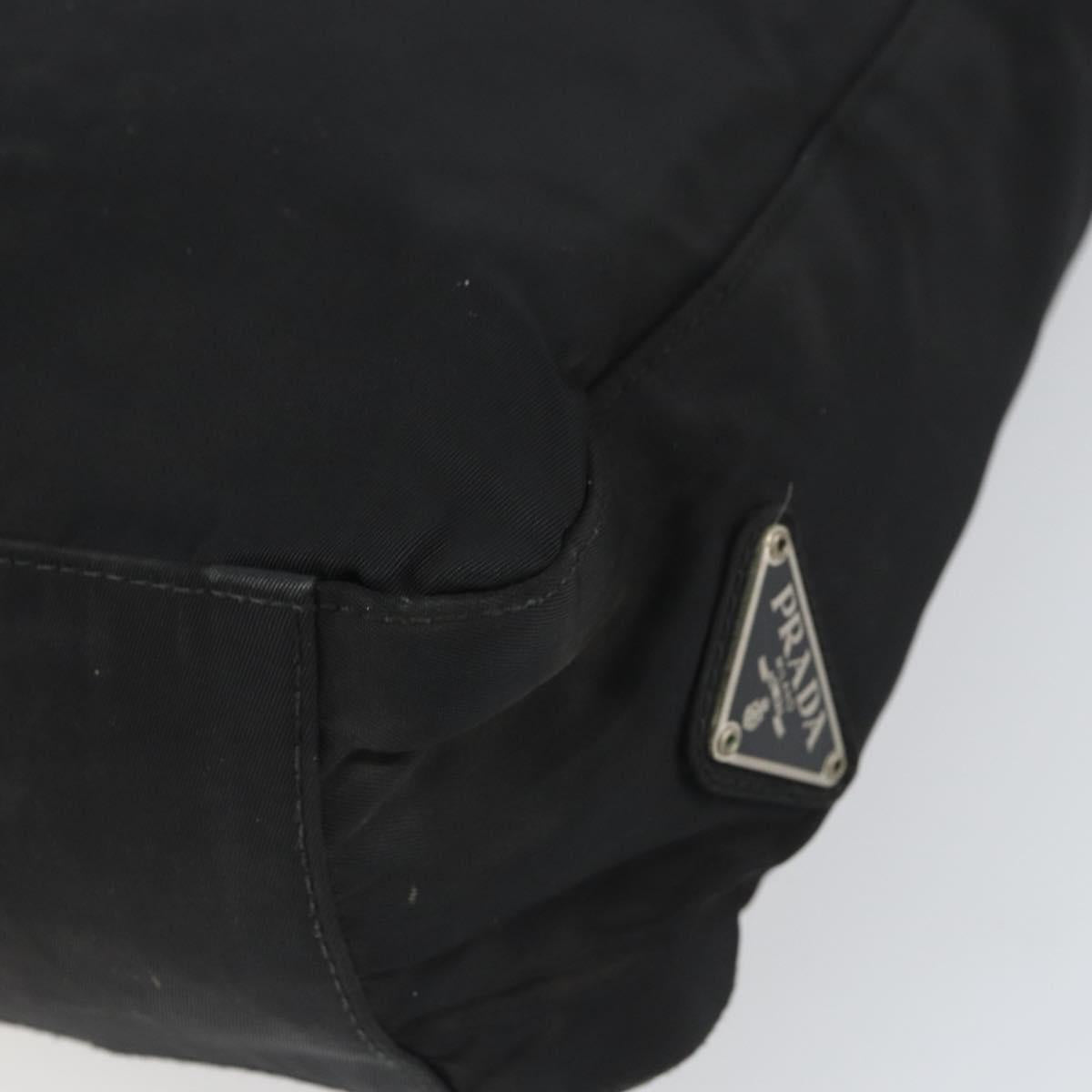 PRADA Tote Bag Nylon Black Silver Auth 166698