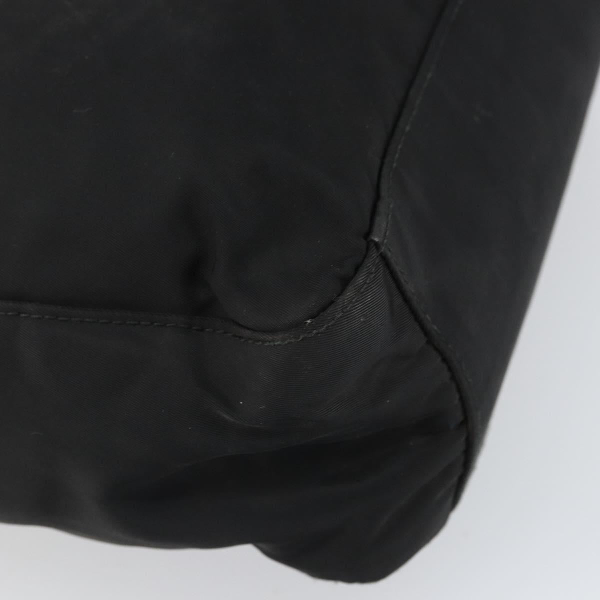 PRADA Tote Bag Nylon Black Silver Auth 166698