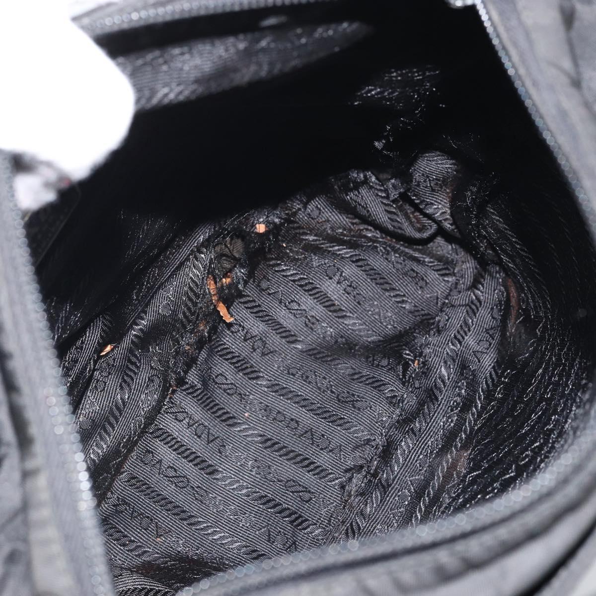 PRADA Tote Bag Nylon Black Silver Auth 166698