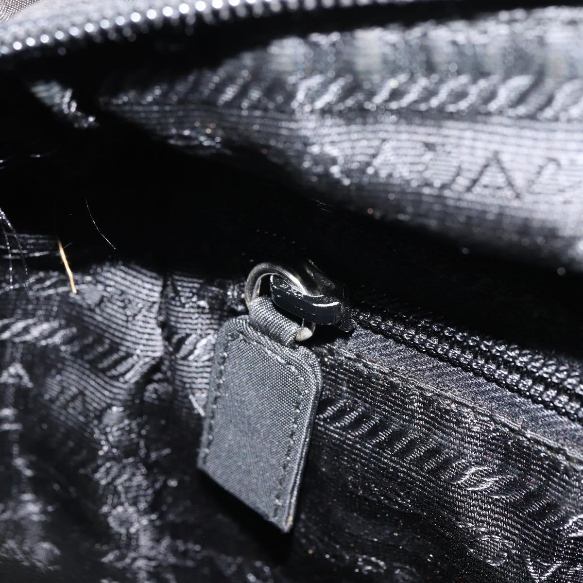 PRADA Tote Bag Nylon Black Silver Auth 166698