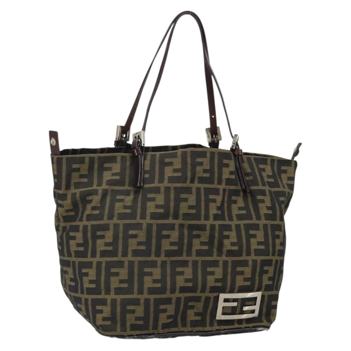 FENDI Zucca Canvas Tote Bag Black Brown Auth 166699