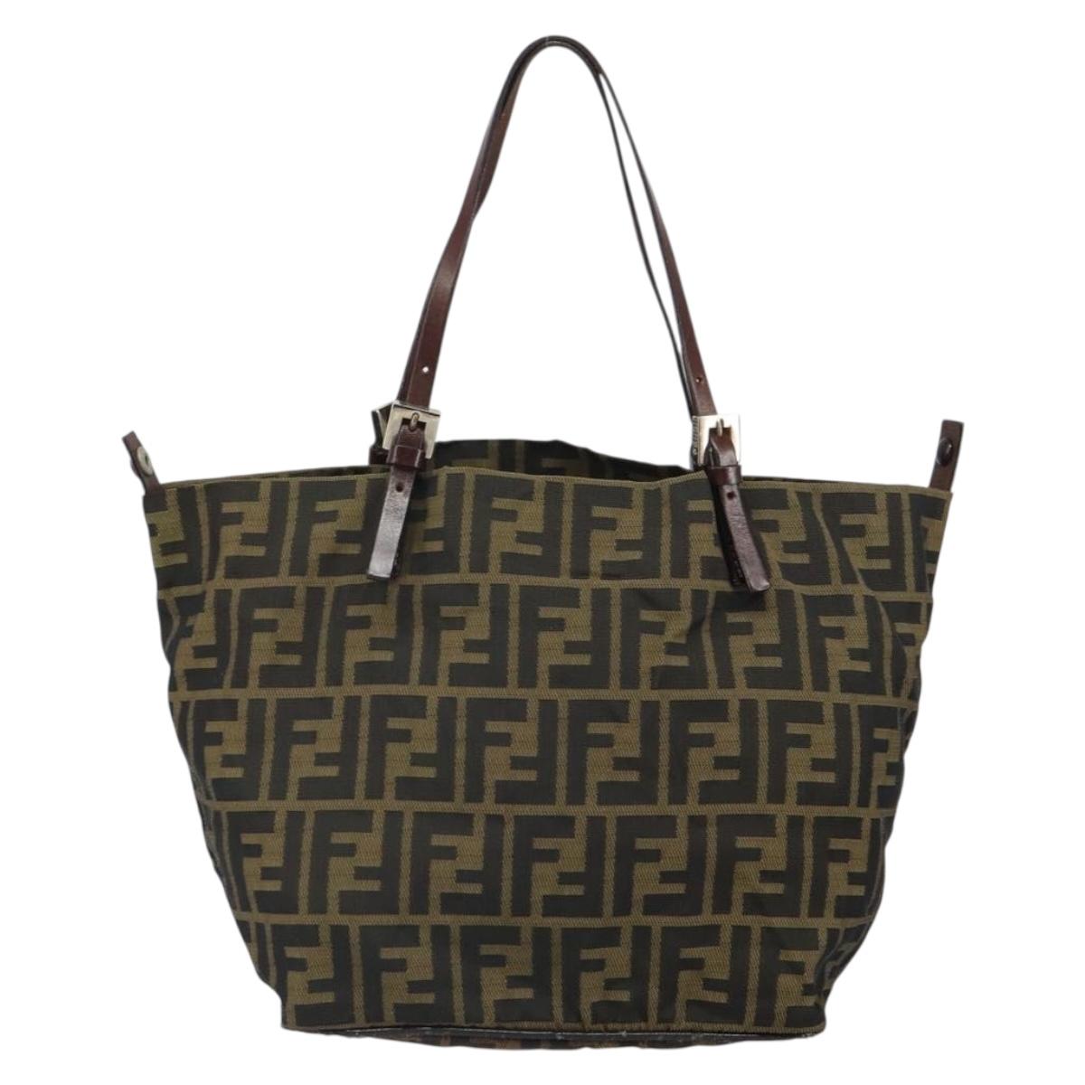 FENDI Zucca Canvas Tote Bag Black Brown Auth 166699