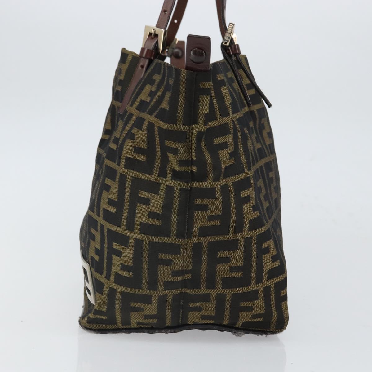 FENDI Zucca Canvas Tote Bag Black Brown Auth 166699