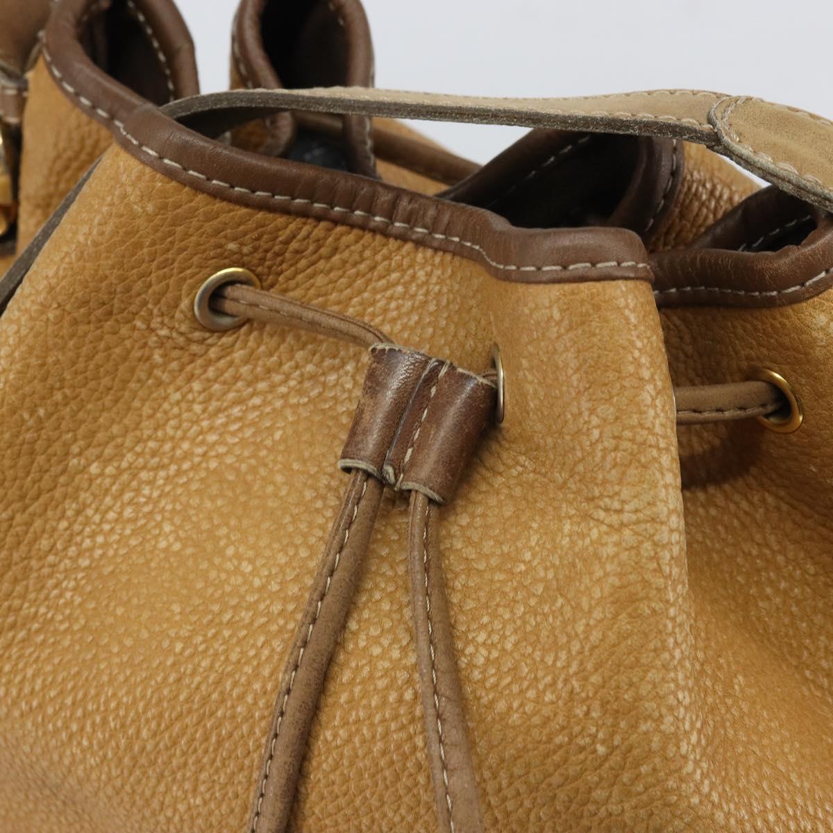 LOEWE Anagram Shoulder Bag Leather Beige Gold Auth 166704
