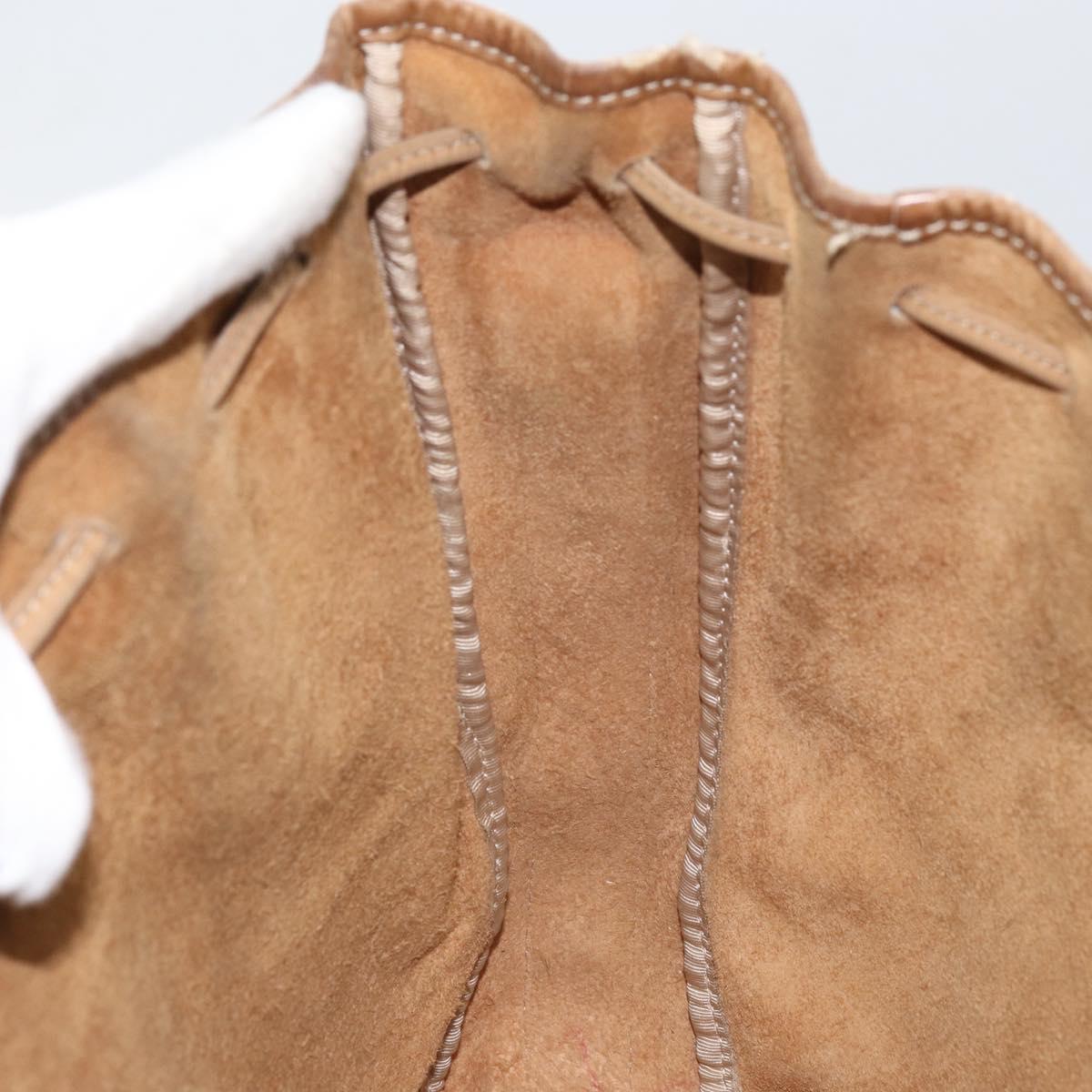 LOEWE Anagram Shoulder Bag Leather Beige Gold Auth 166705