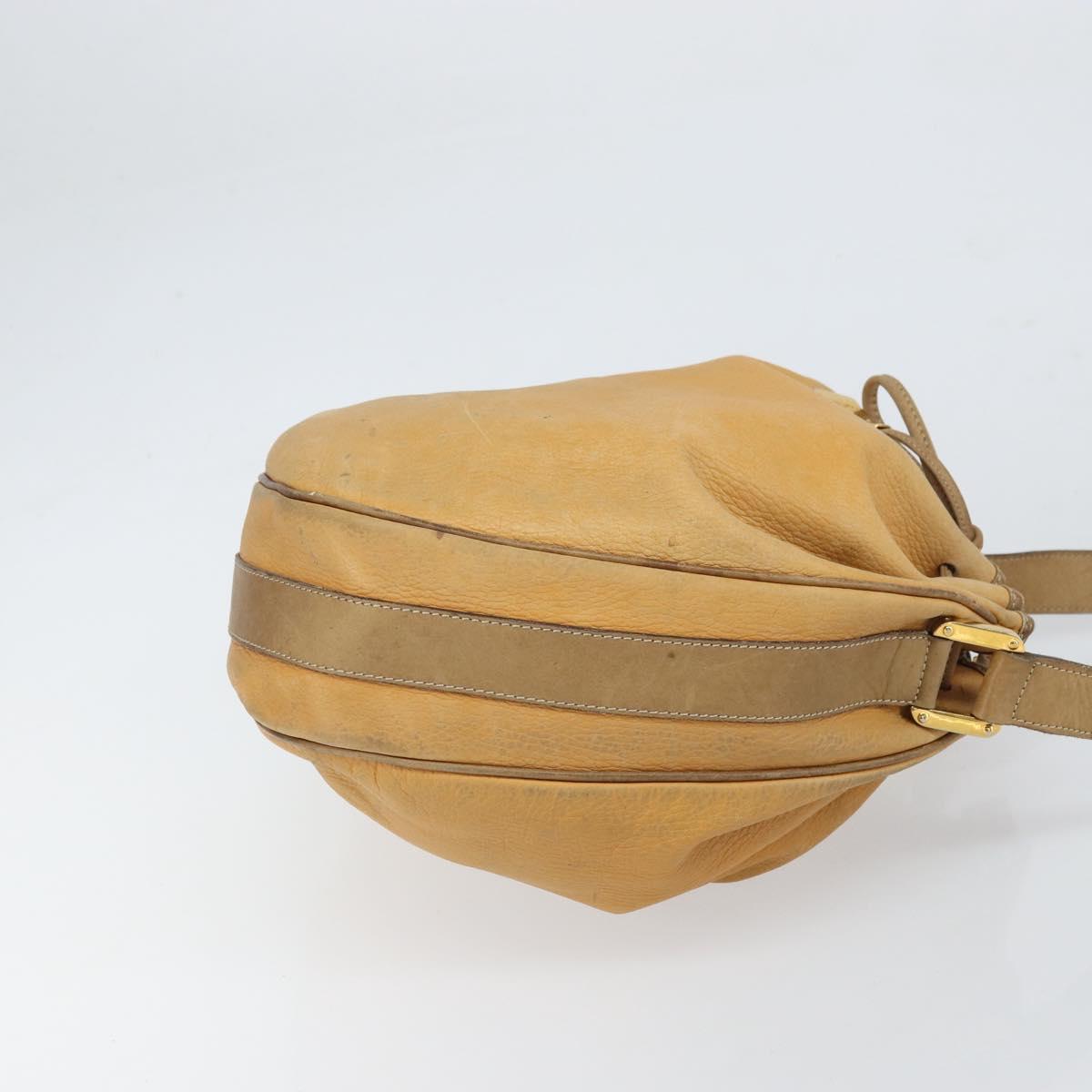 LOEWE Anagram Shoulder Bag Leather Beige Gold Auth 166705