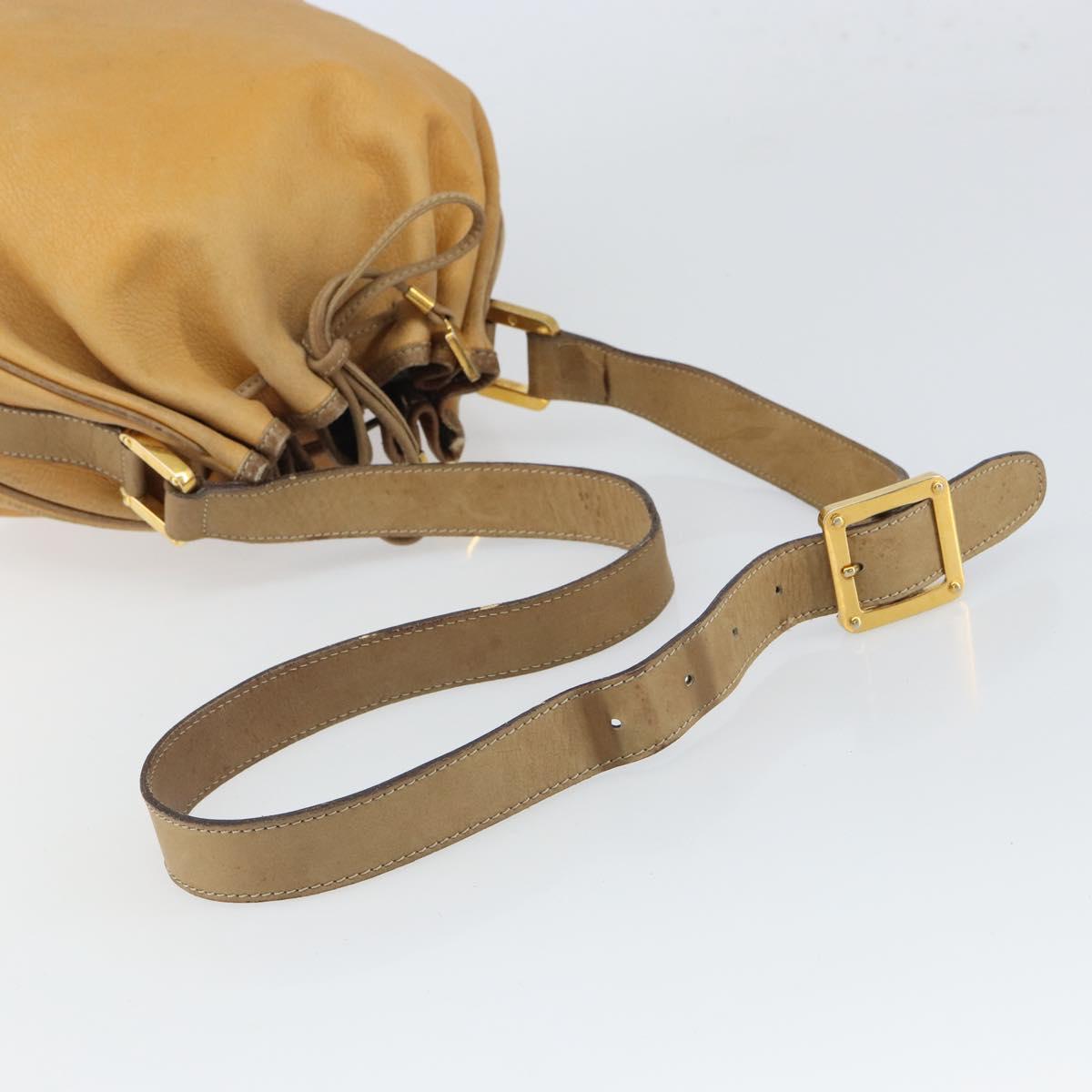 LOEWE Anagram Shoulder Bag Leather Beige Gold Auth 166705