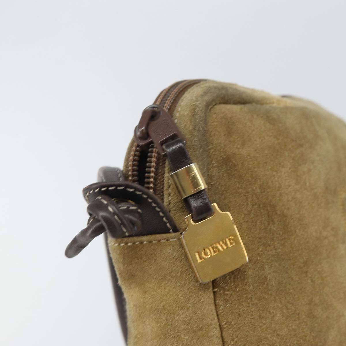 LOEWE Anagram Shoulder Bag Suede Beige Gold Auth 166706