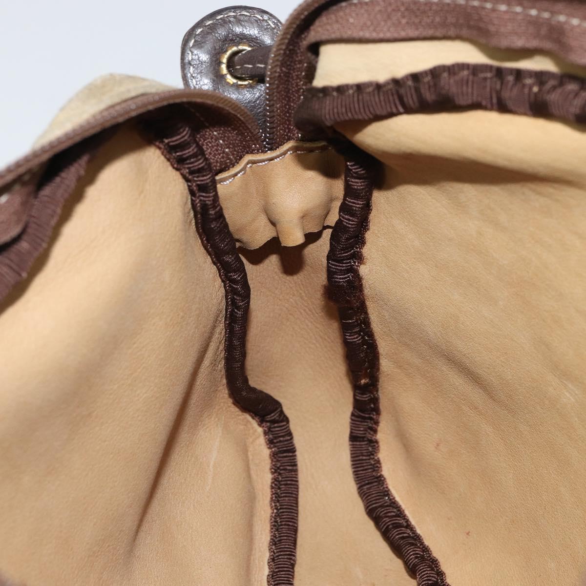 LOEWE Anagram Shoulder Bag Suede Beige Gold Auth 166706