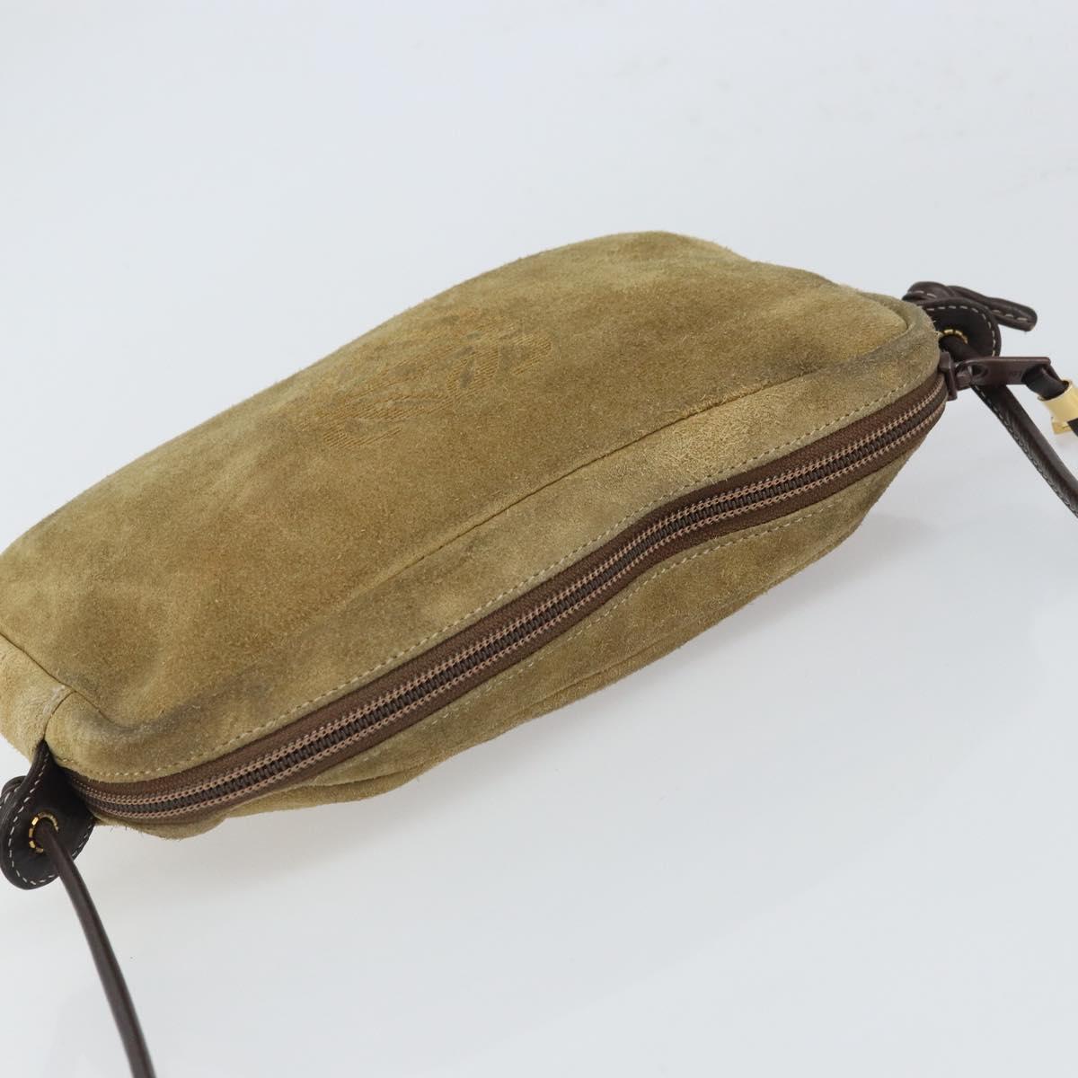 LOEWE Anagram Shoulder Bag Suede Beige Gold Auth 166706