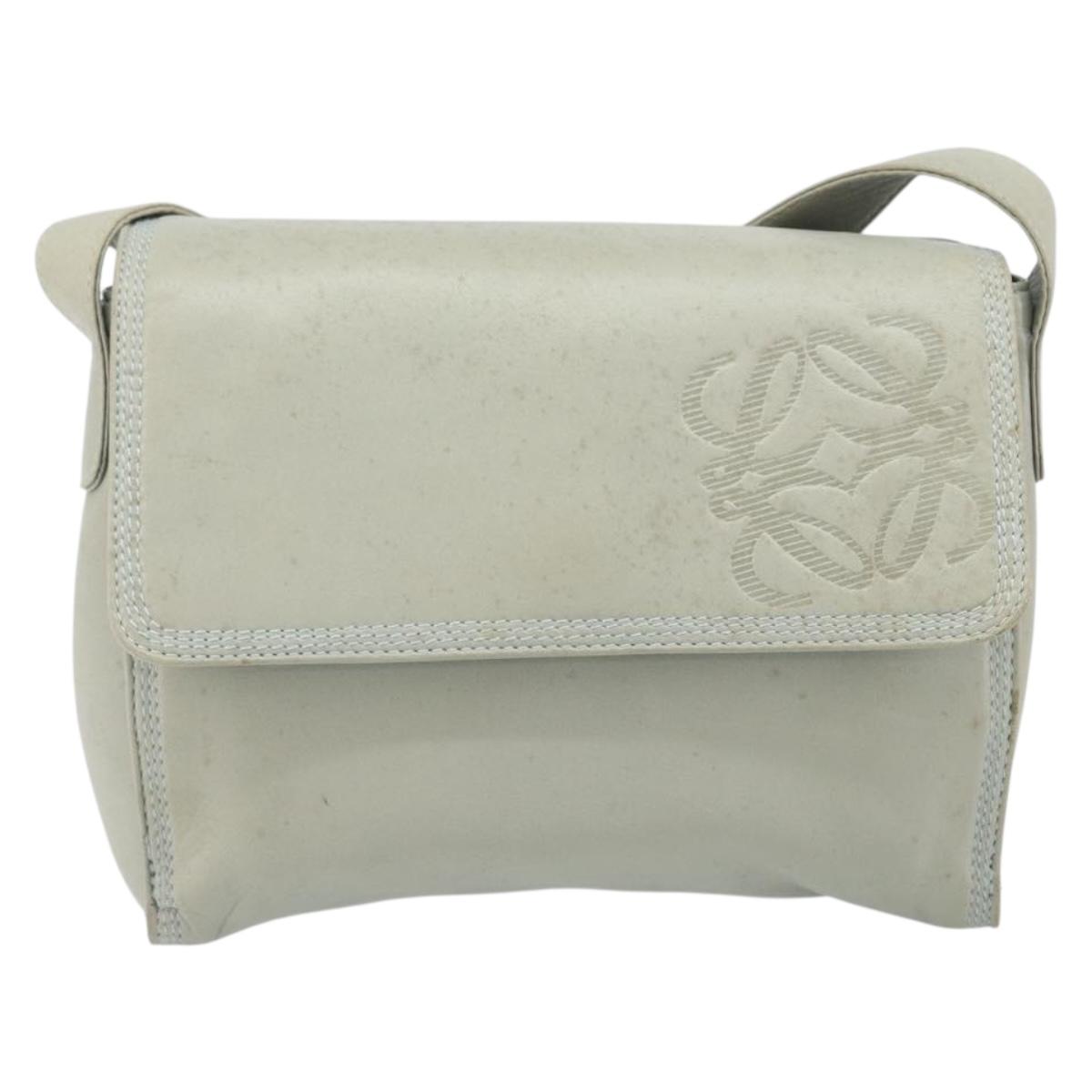 LOEWE Anagram Shoulder Bag Leather Gray Gold Auth 166708