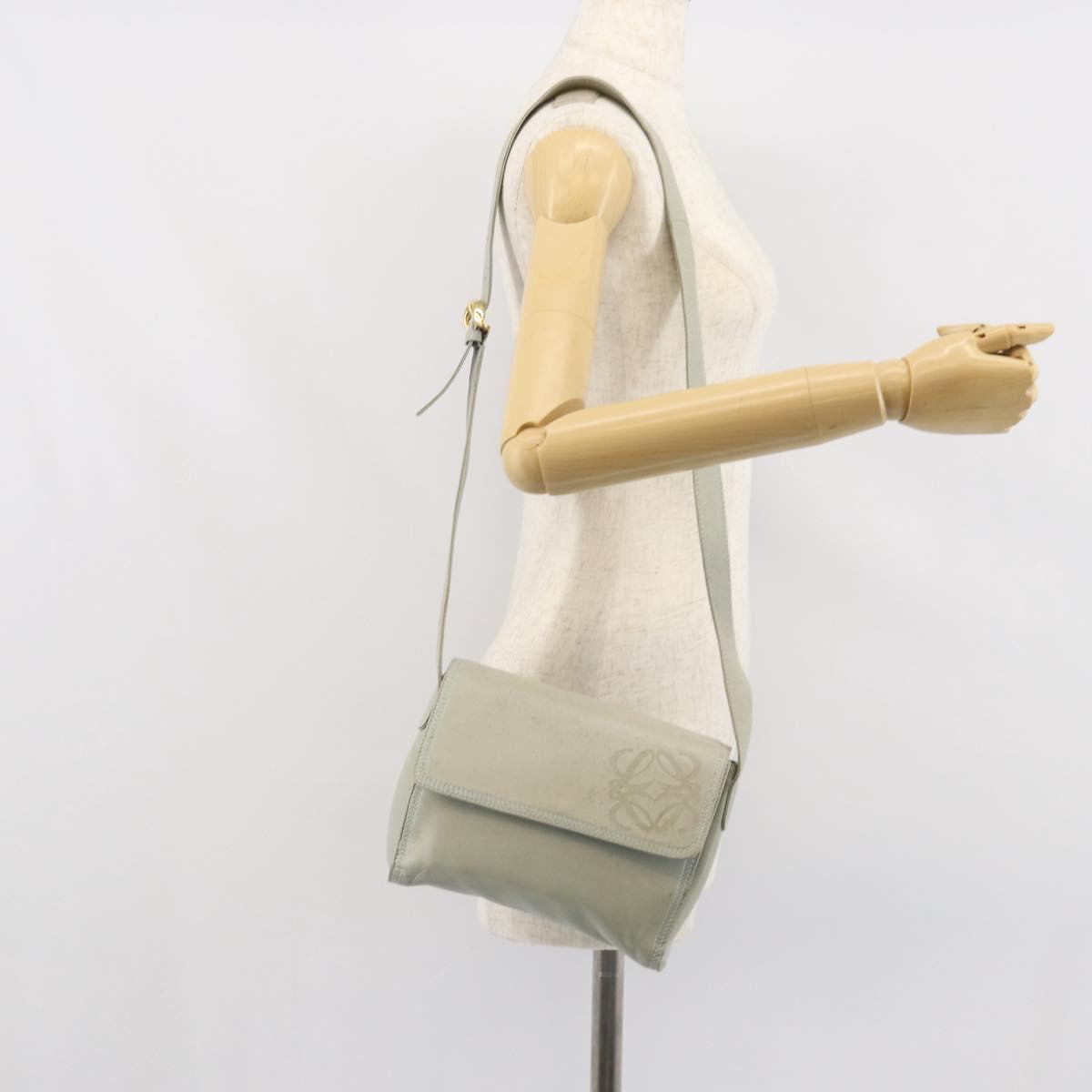 LOEWE Anagram Shoulder Bag Leather Gray Gold Auth 166708