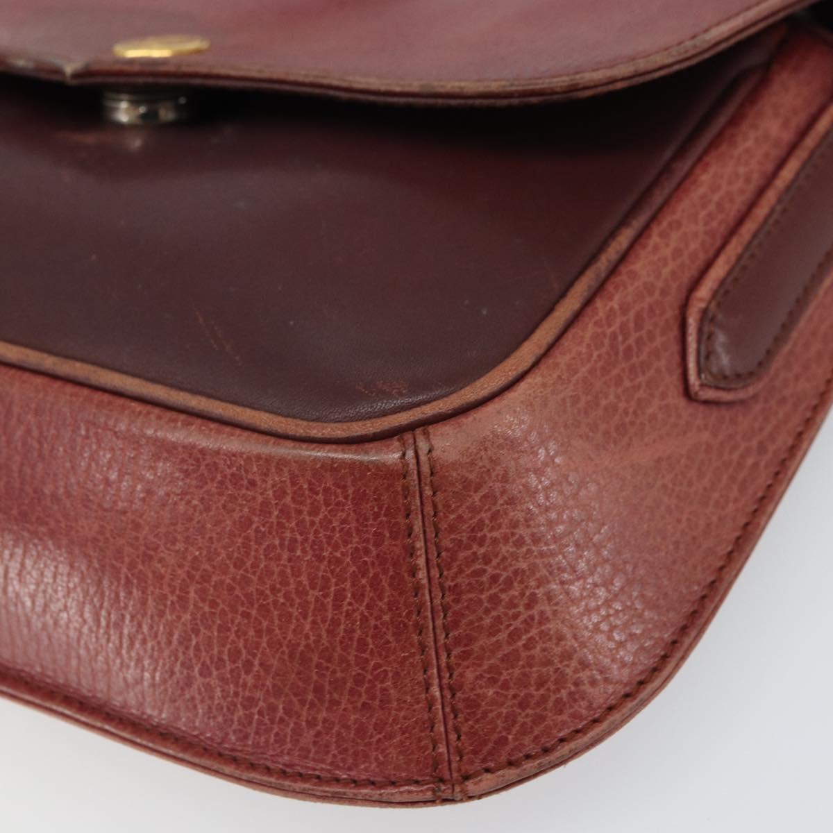 CARTIER Must Line Shoulder Bag Leather Bordeaux Gold Auth 166713