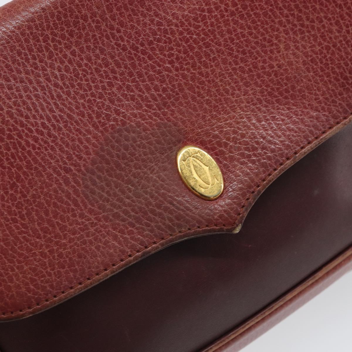 CARTIER Must Line Shoulder Bag Leather Bordeaux Gold Auth 166713