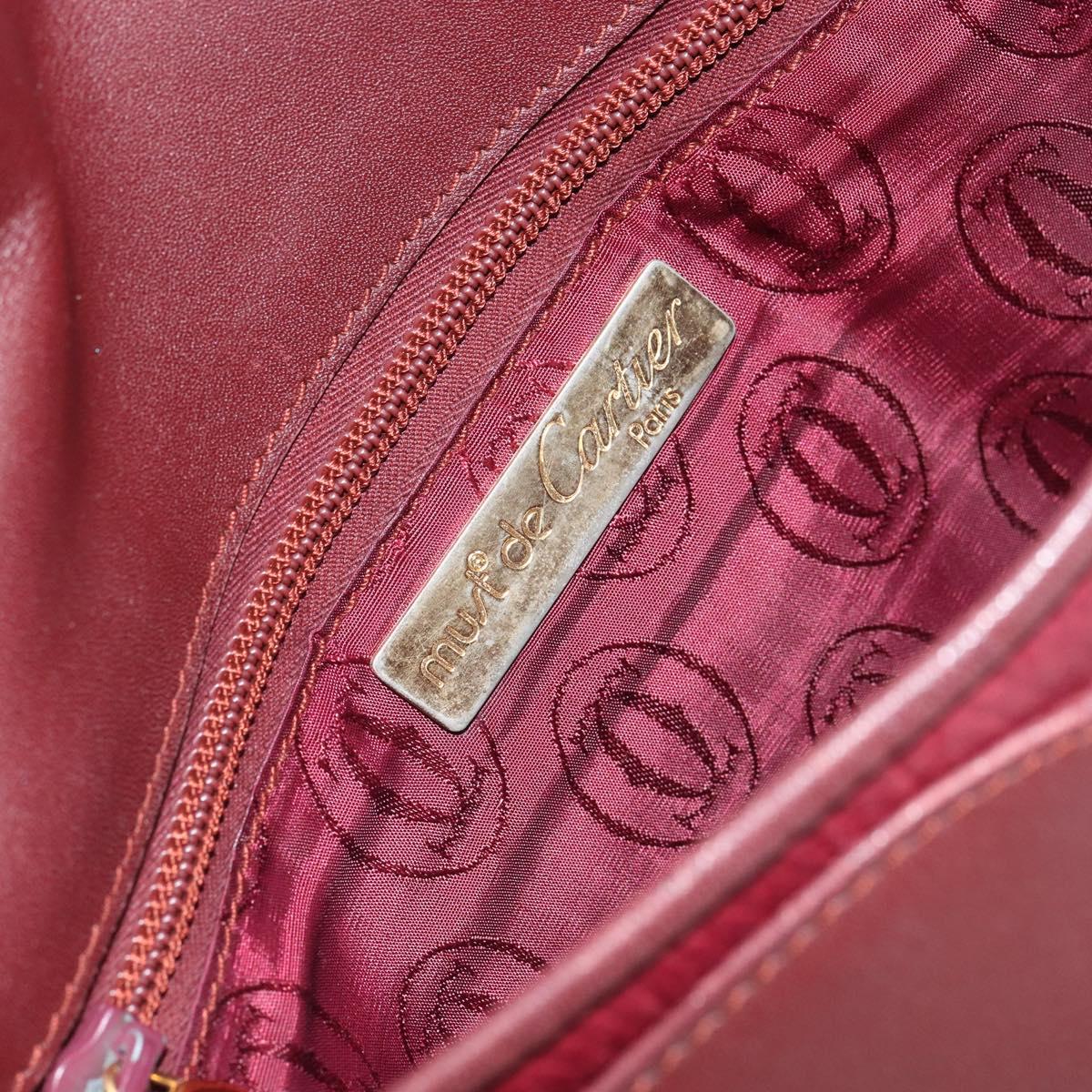 CARTIER Must Line Shoulder Bag Leather Bordeaux Gold Auth 166713