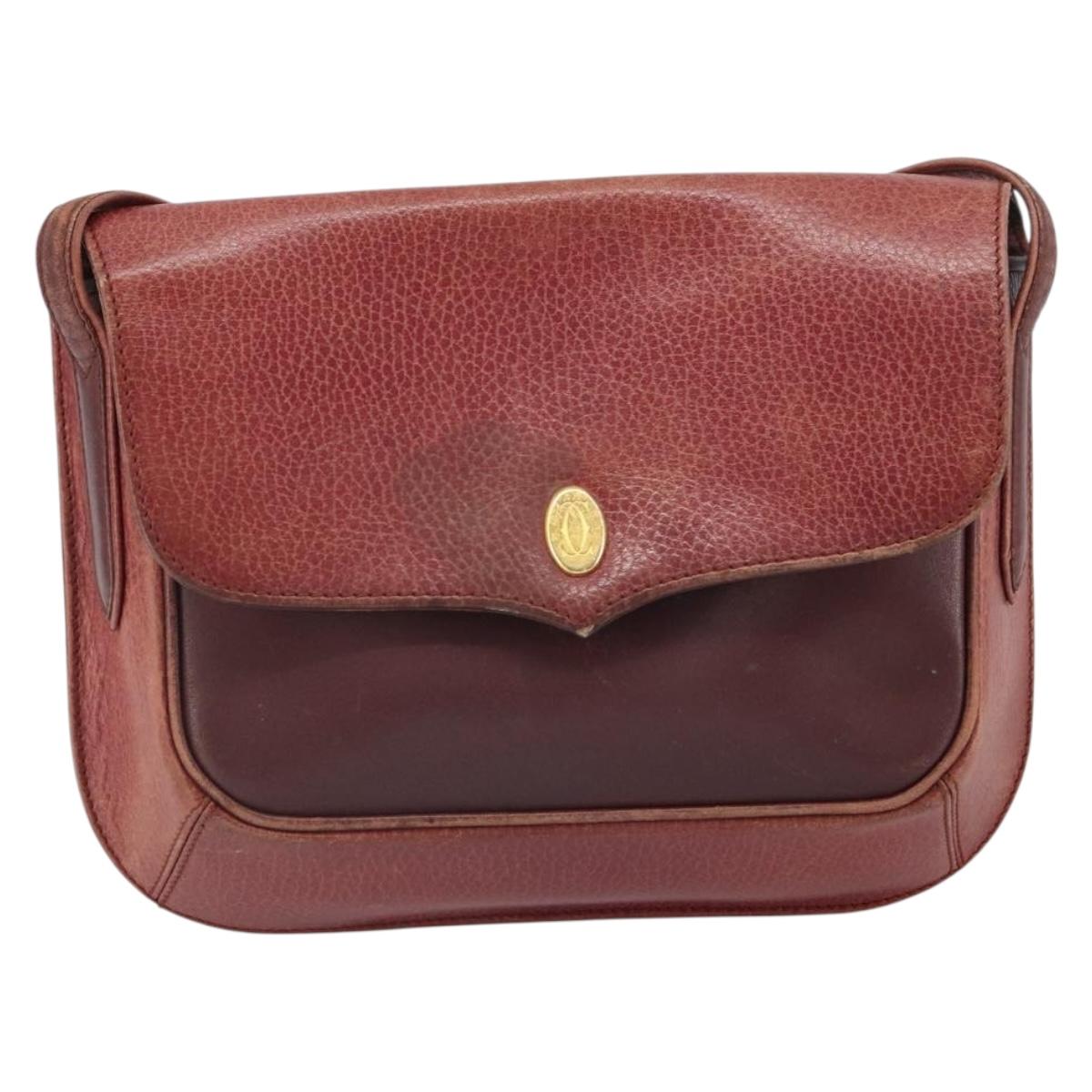 CARTIER Must Line Shoulder Bag Leather Bordeaux Gold Auth 166713