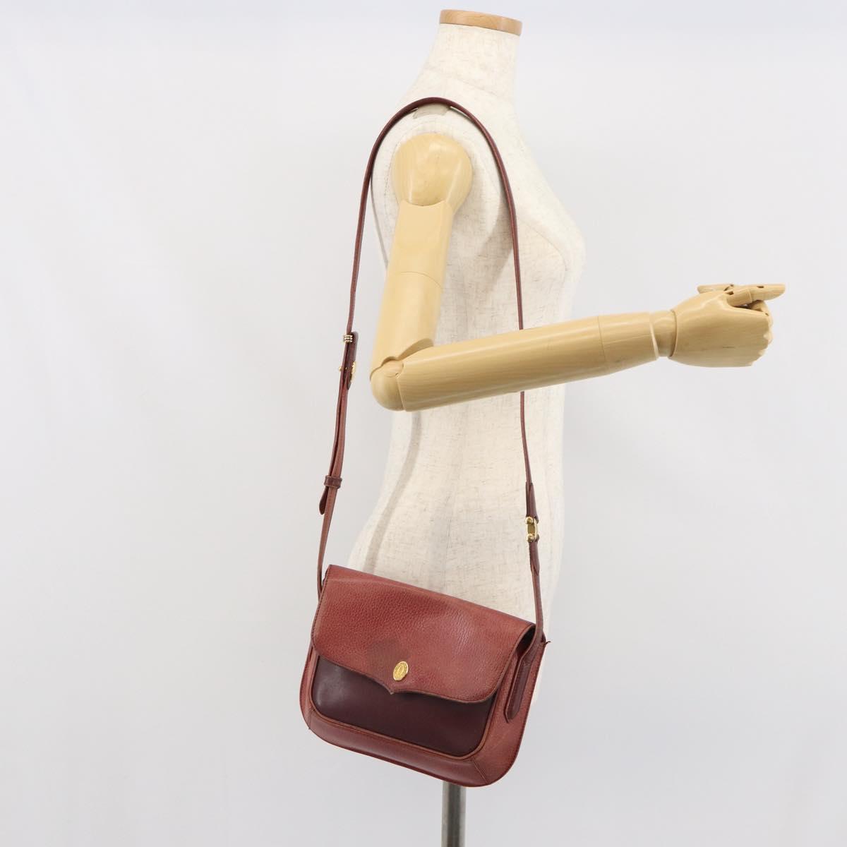 CARTIER Must Line Shoulder Bag Leather Bordeaux Gold Auth 166713