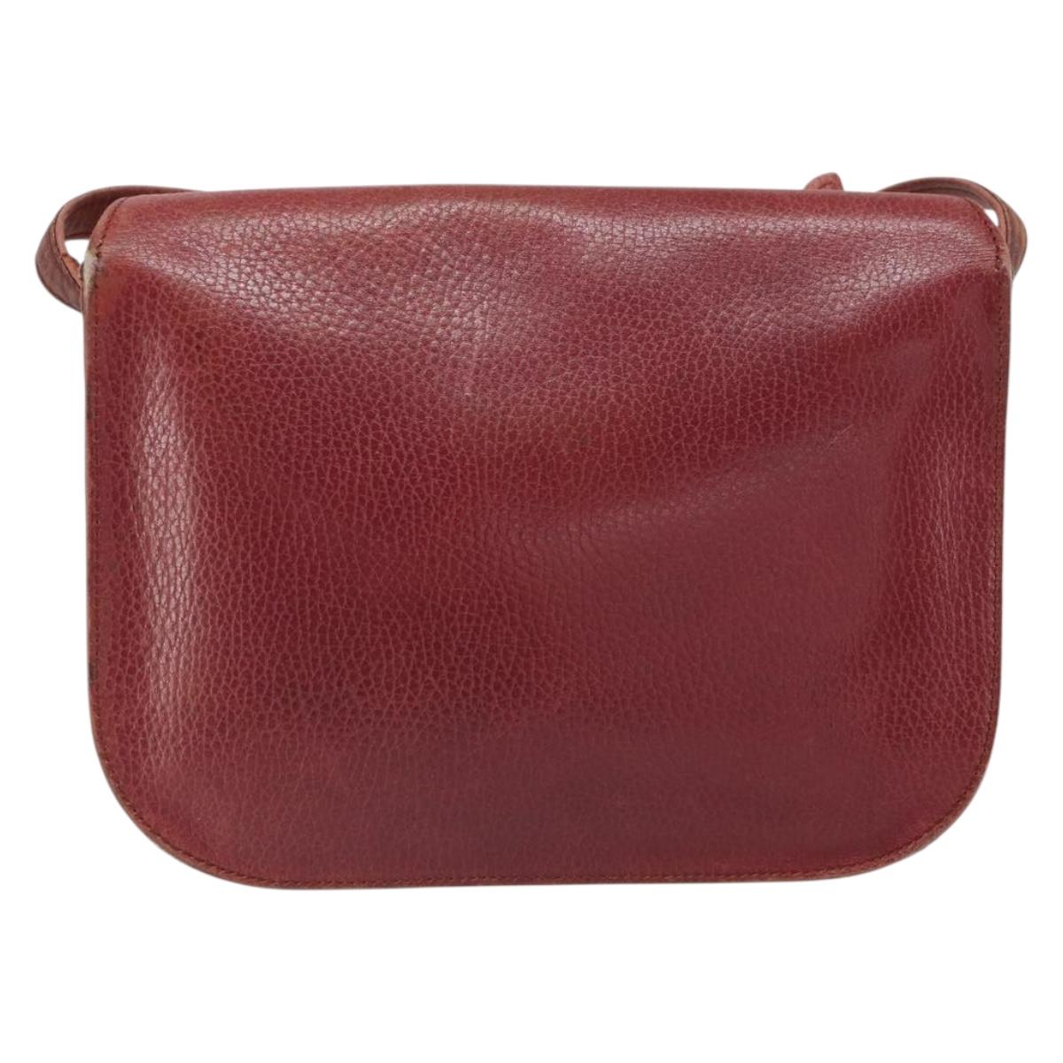 CARTIER Must Line Shoulder Bag Leather Bordeaux Gold Auth 166713