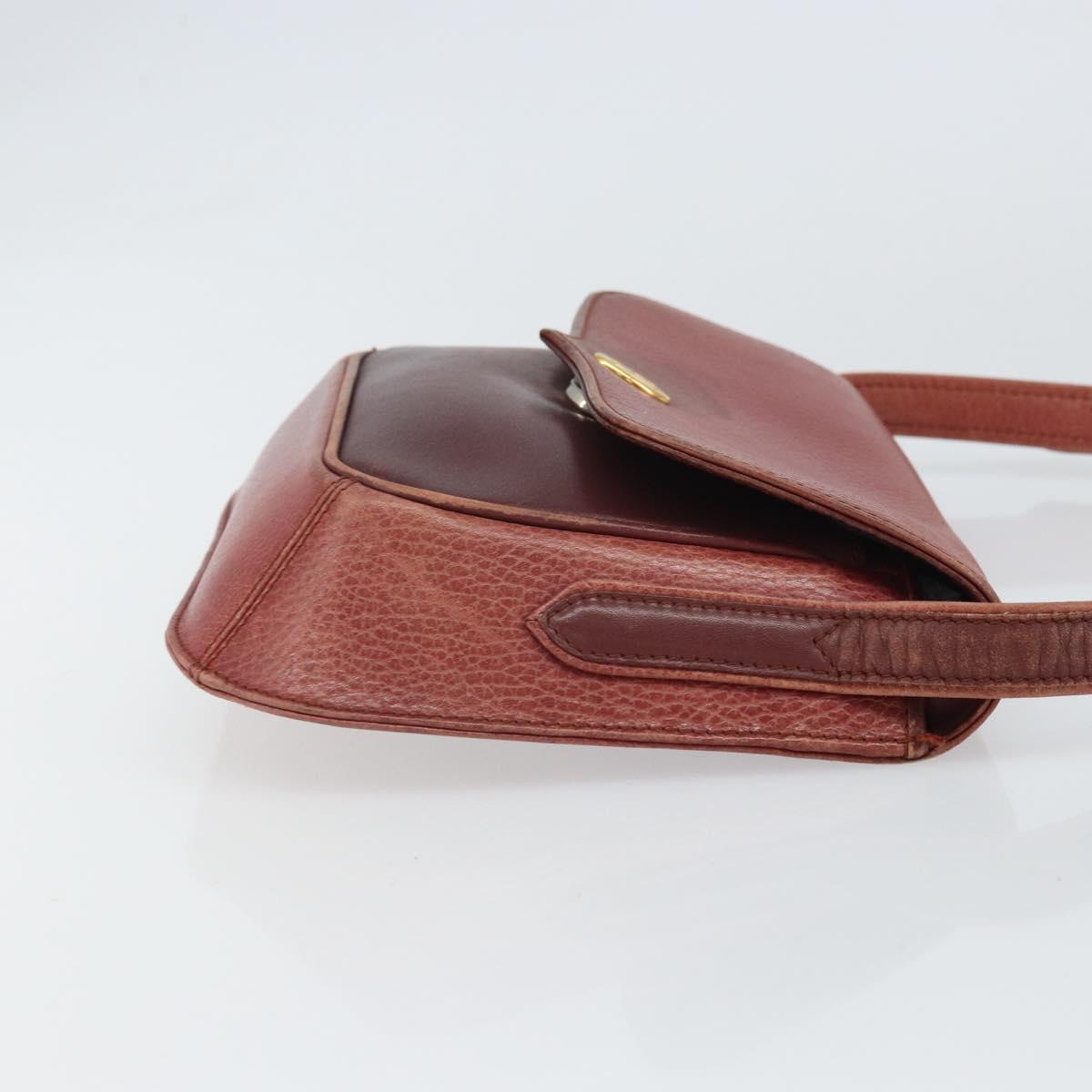 CARTIER Must Line Shoulder Bag Leather Bordeaux Gold Auth 166713