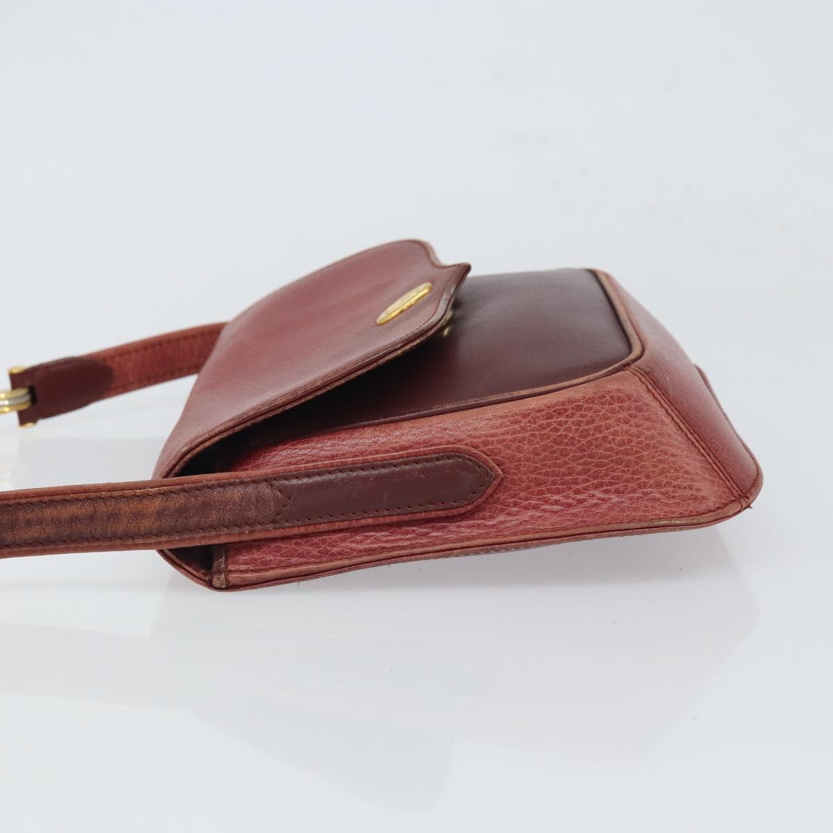 CARTIER Must Line Shoulder Bag Leather Bordeaux Gold Auth 166713
