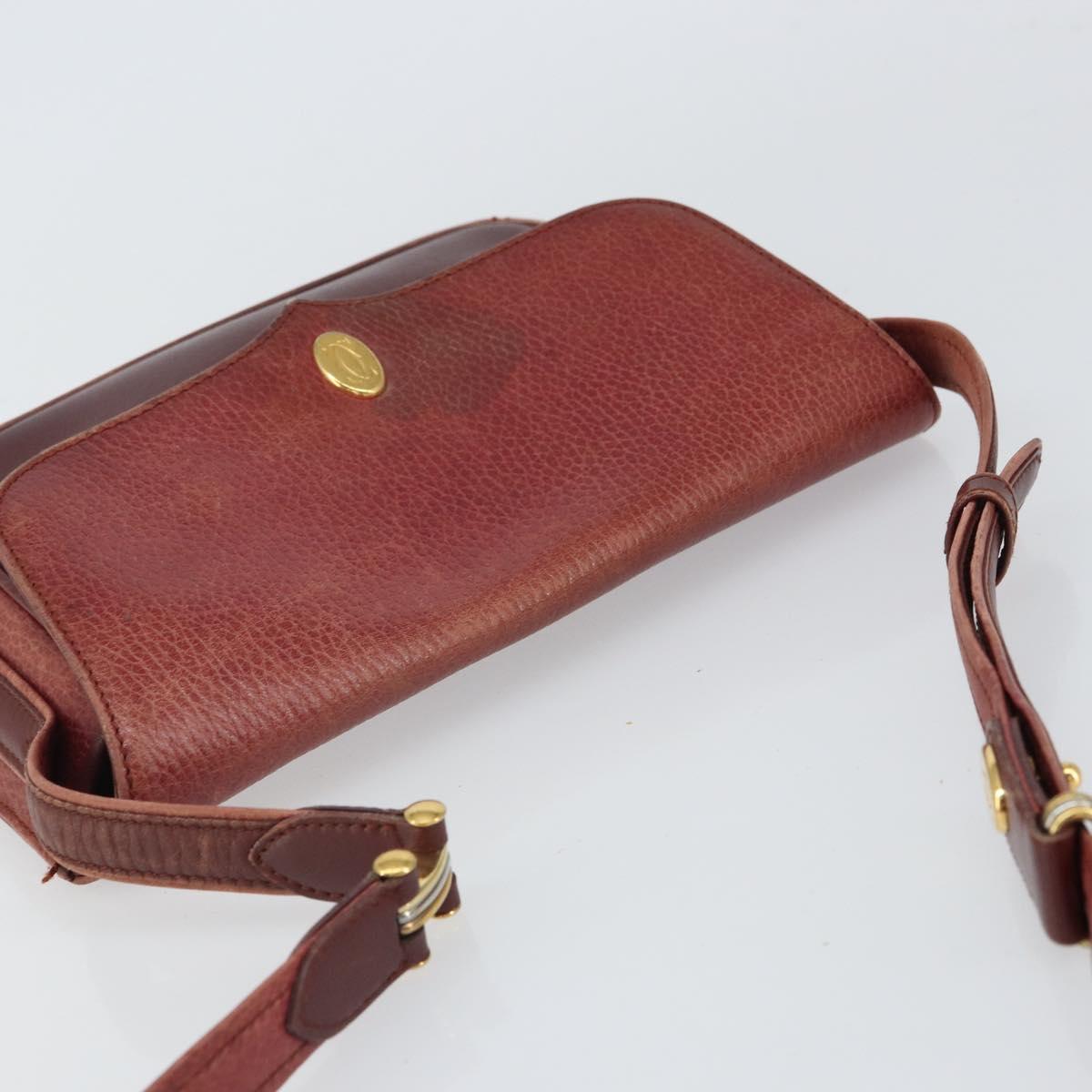 CARTIER Must Line Shoulder Bag Leather Bordeaux Gold Auth 166713