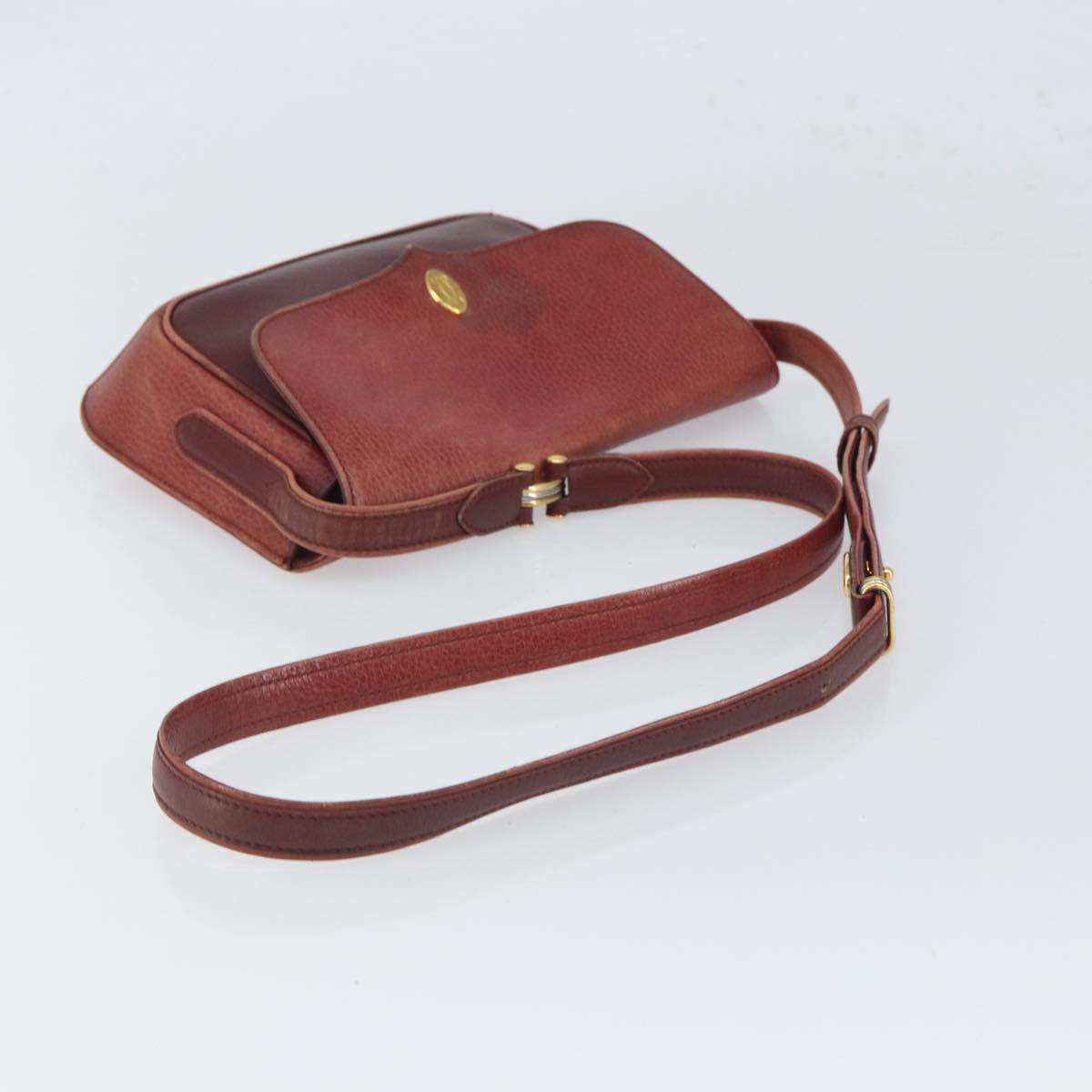 CARTIER Must Line Shoulder Bag Leather Bordeaux Gold Auth 166713