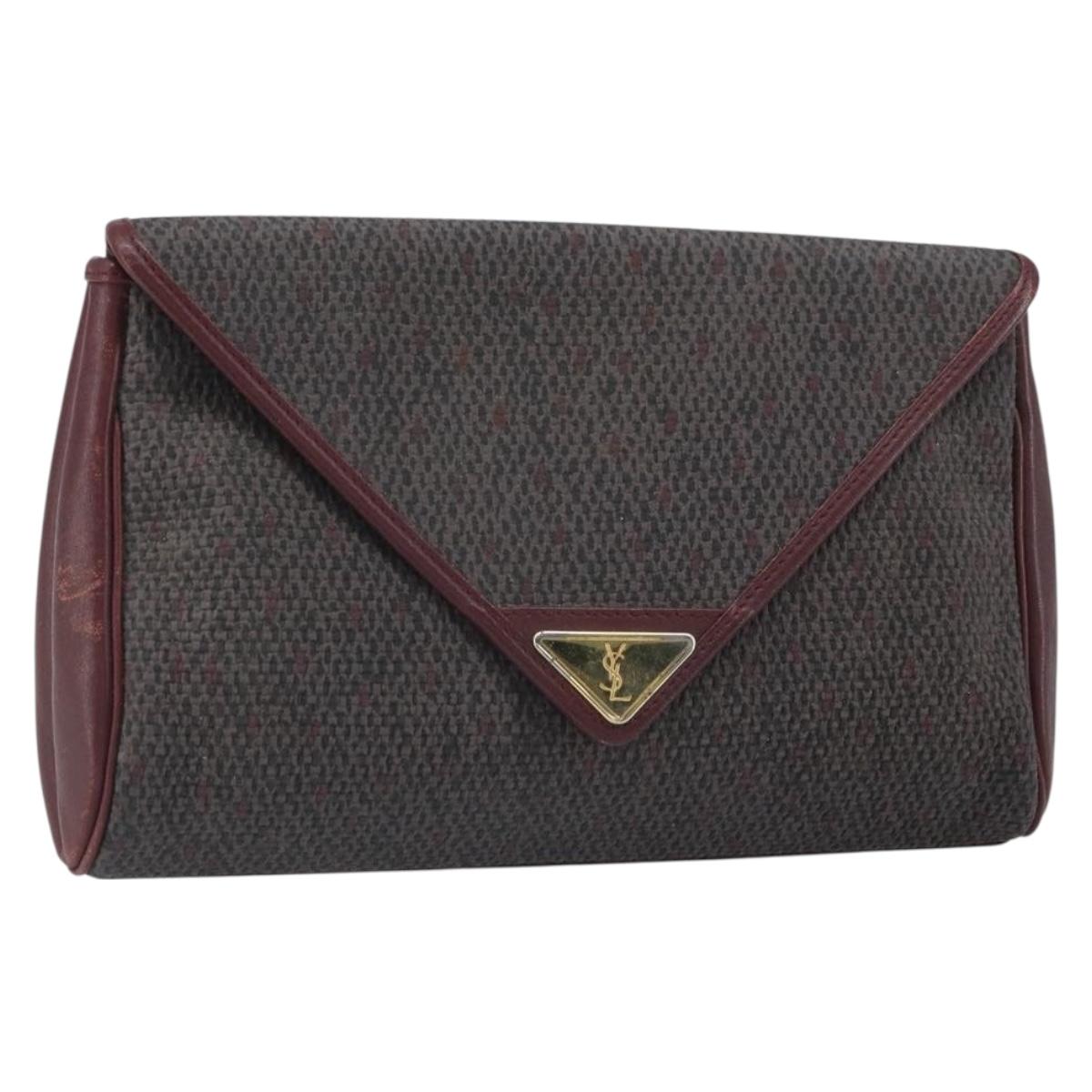 SAINT LAURENT Clutch Bag Leather Bordeaux Gold Auth 166715