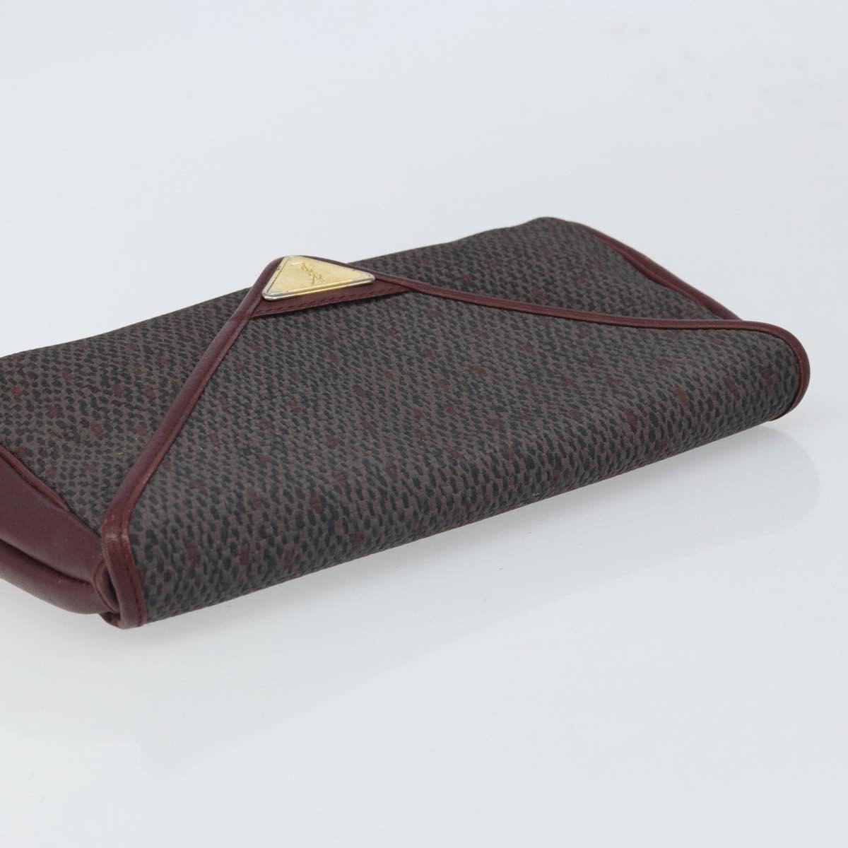 SAINT LAURENT Clutch Bag Leather Bordeaux Gold Auth 166715