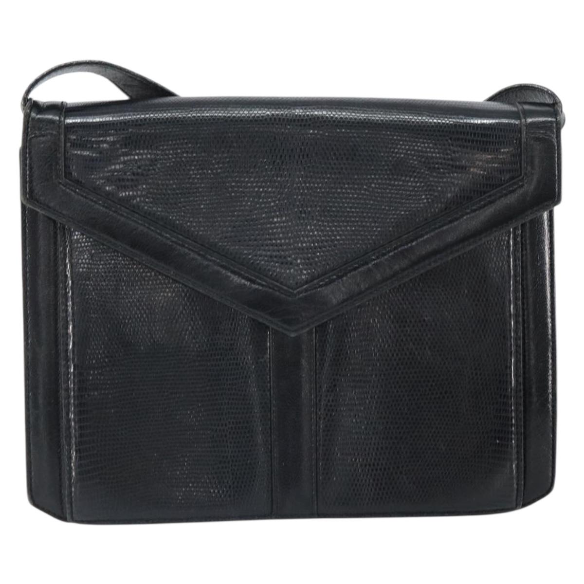 SAINT LAURENT Shoulder Bag Leather Gold Black Auth 166716