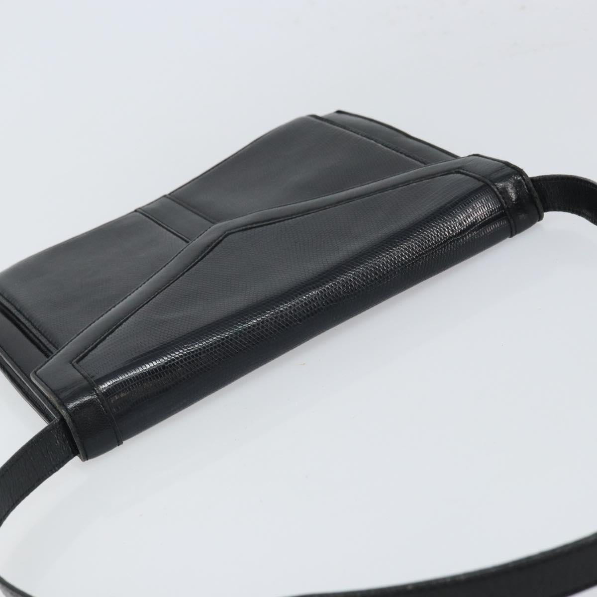 SAINT LAURENT Shoulder Bag Leather Gold Black Auth 166716