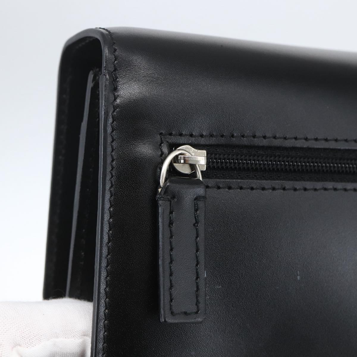 VERSACE Clutch Bag Leather Black Silver Auth 166718