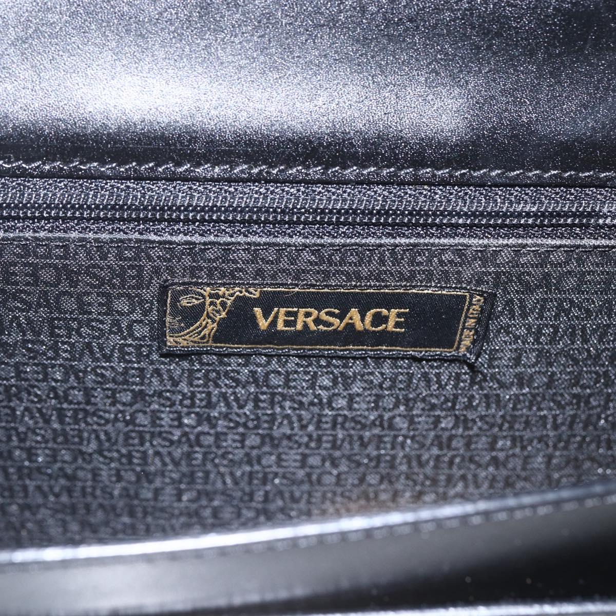VERSACE Clutch Bag Leather Black Silver Auth 166718