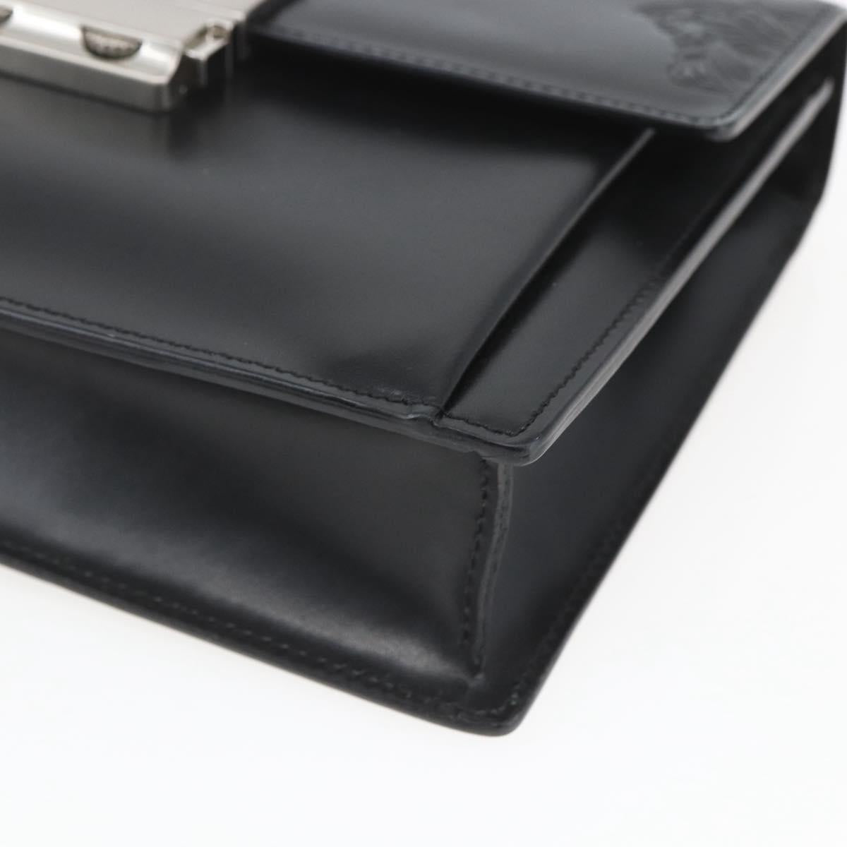 VERSACE Clutch Bag Leather Black Silver Auth 166718