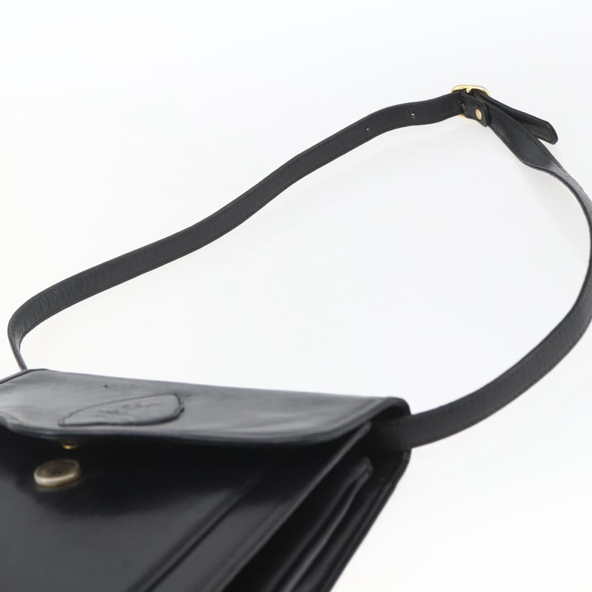 SAINT LAURENT Shoulder Bag Leather Gold Black Auth 166724