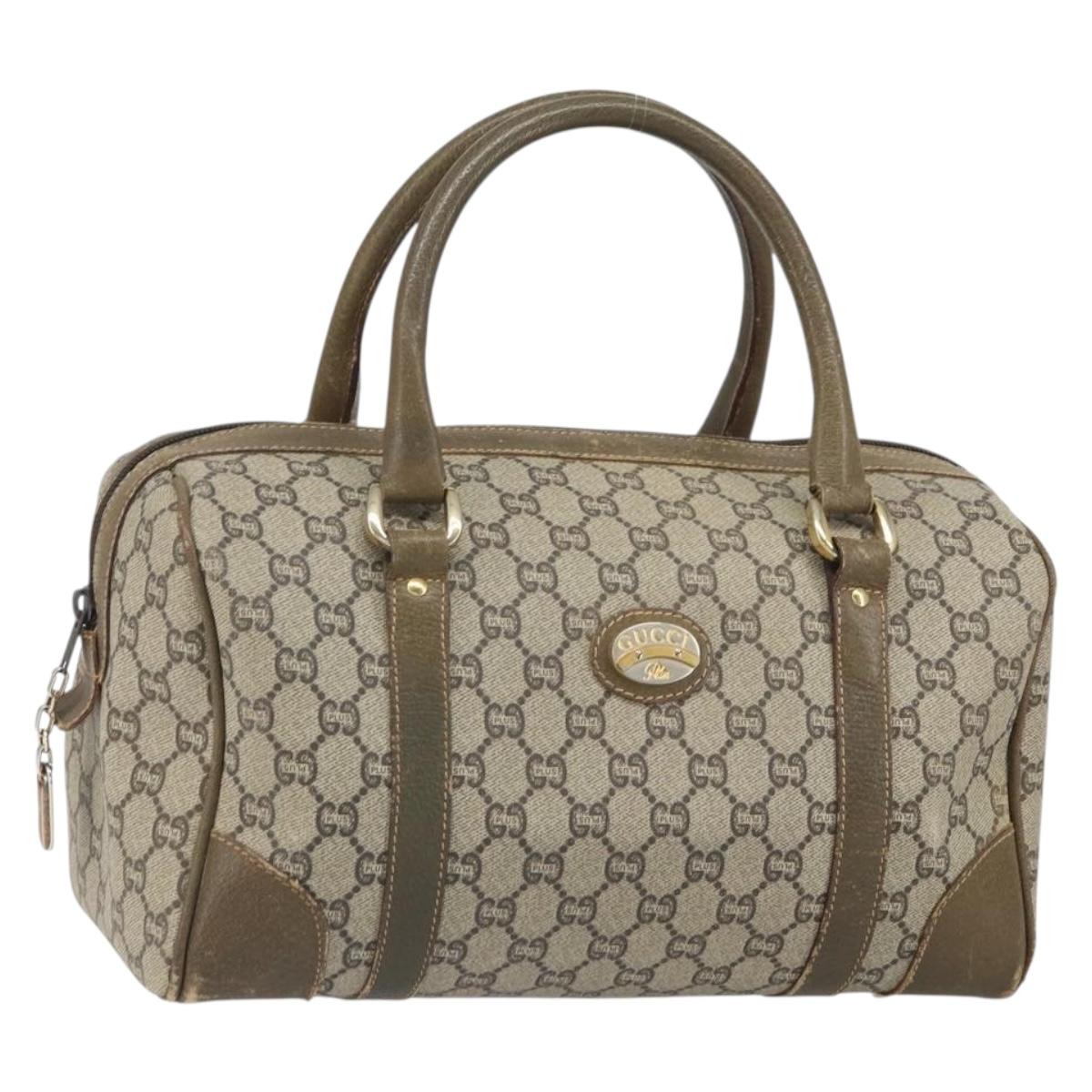 GUCCI GG Plus Supreme Boston Bag PVC Beige Gold Auth 166725