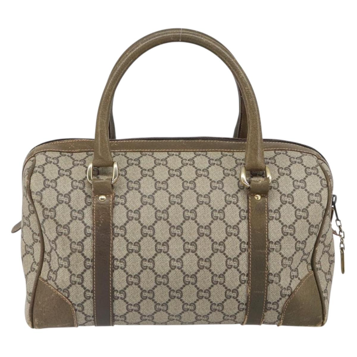 GUCCI GG Plus Supreme Boston Bag PVC Beige Gold Auth 166725