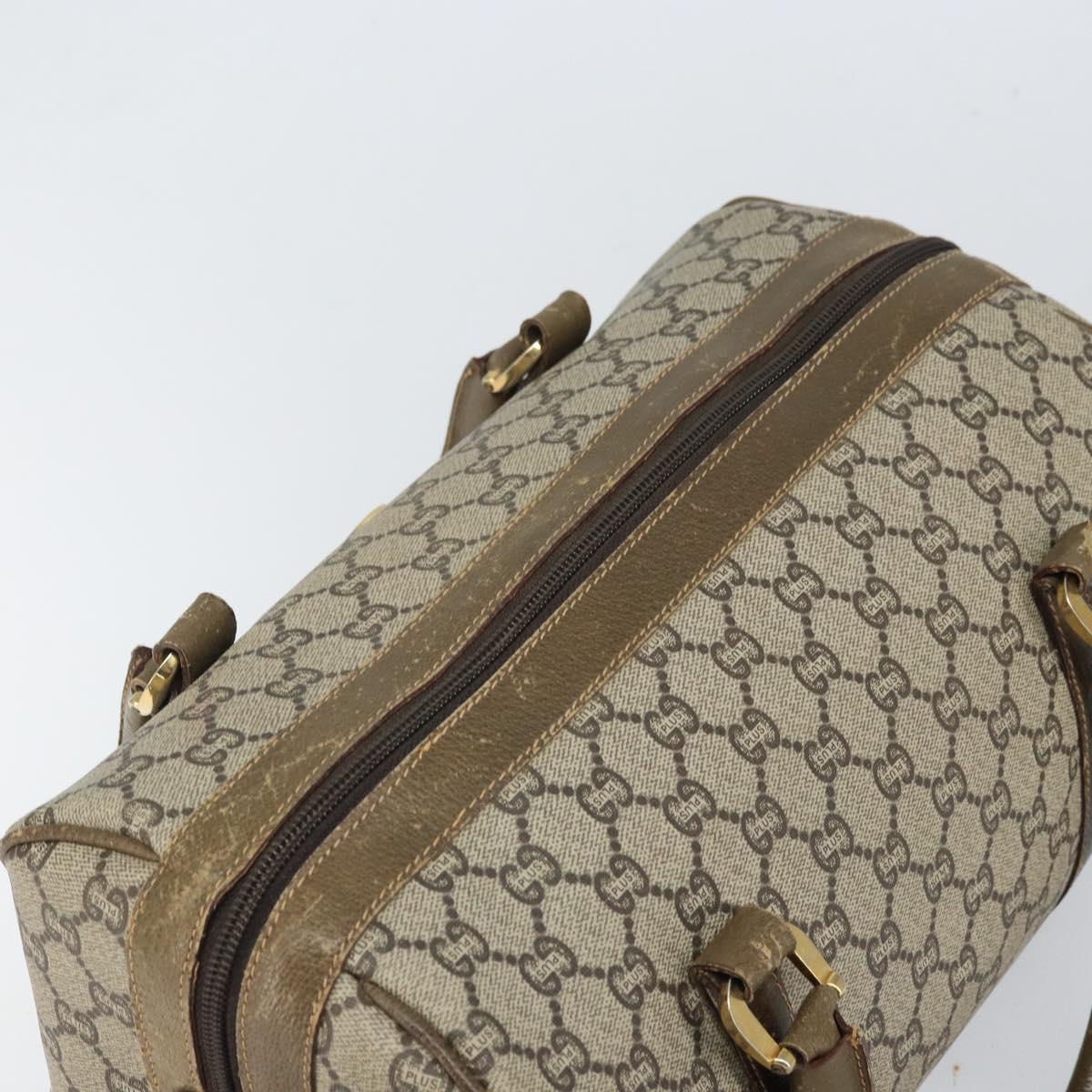 GUCCI GG Plus Supreme Boston Bag PVC Beige Gold Auth 166725
