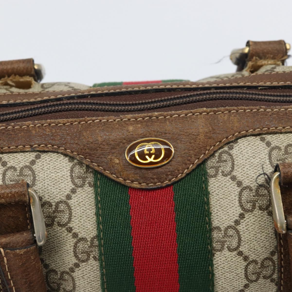 GUCCI GG Supreme Web Sherry Line Bag PVC Beige Red 012 3841 58 Auth 166727