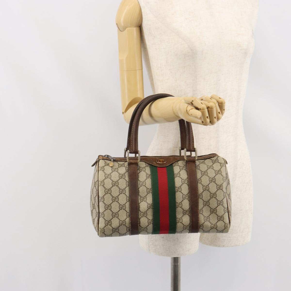 GUCCI GG Supreme Web Sherry Line Bag PVC Beige Red 012 3841 58 Auth 166727