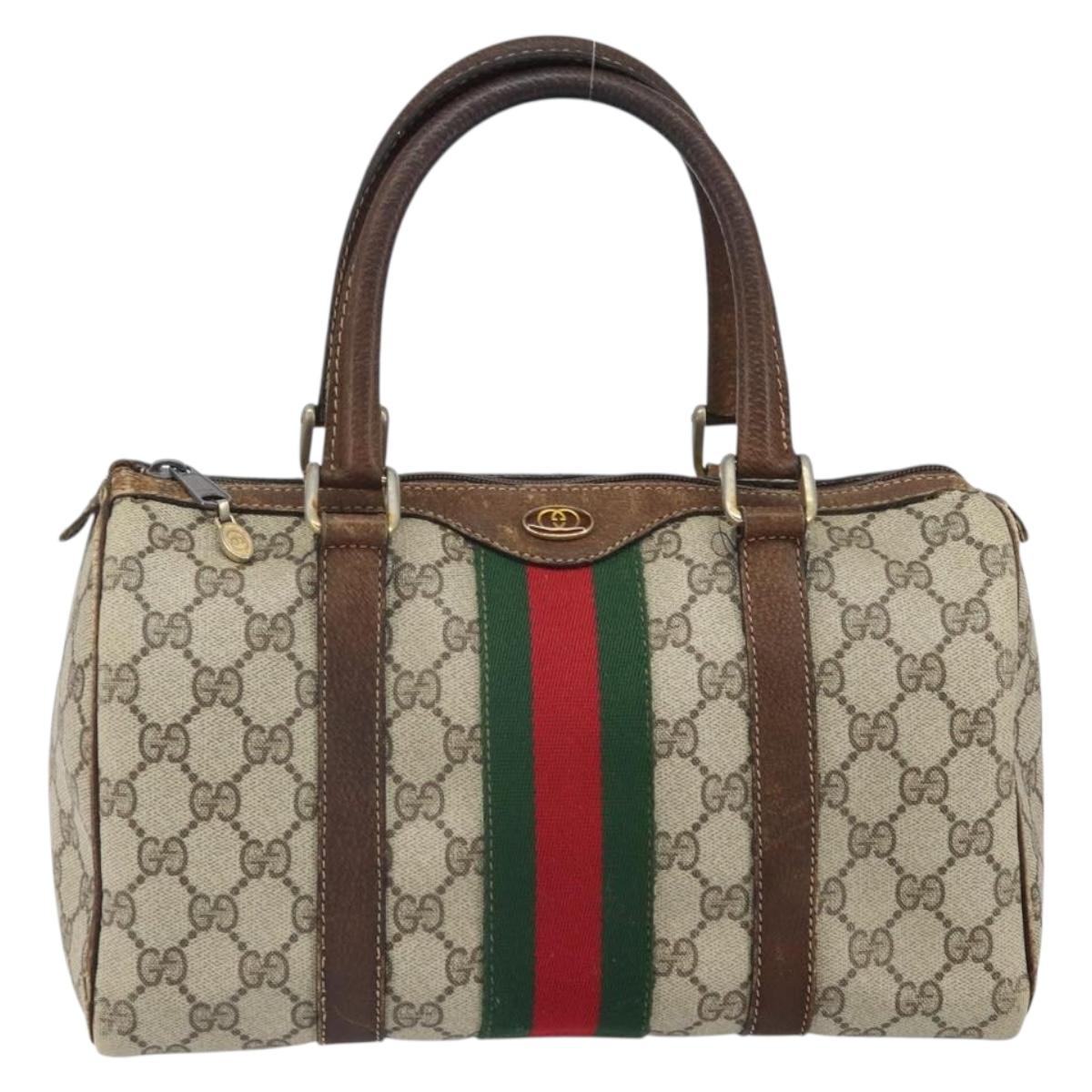 GUCCI GG Supreme Web Sherry Line Bag PVC Beige Red 012 3841 58 Auth 166727